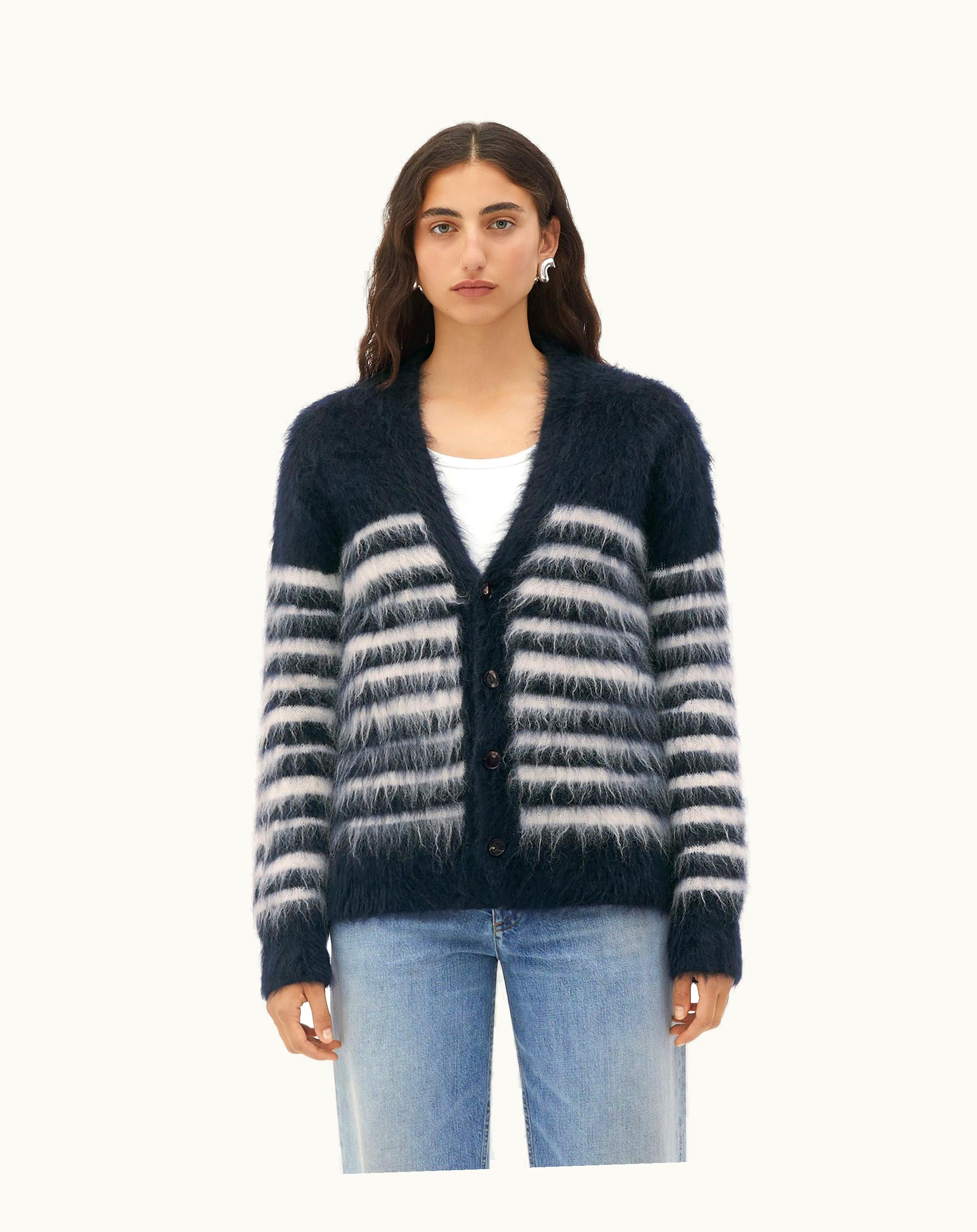 Bottega Veneta Bottega Veneta Women's Heavy Marinière Mohair Cardigan In Navy / Chalk
