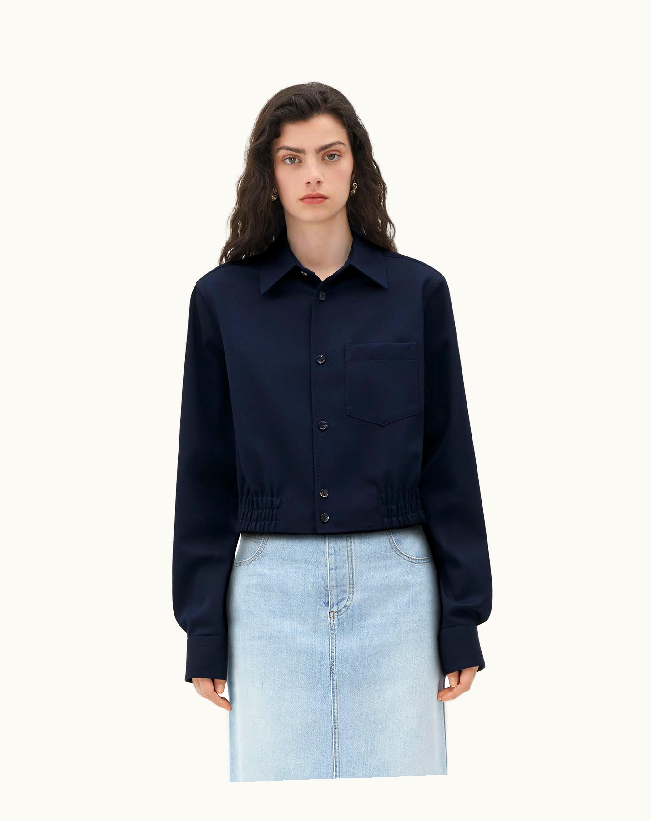 Bottega Veneta Bottega Veneta Women's Elasticated Waist Wool Shirt In Navy