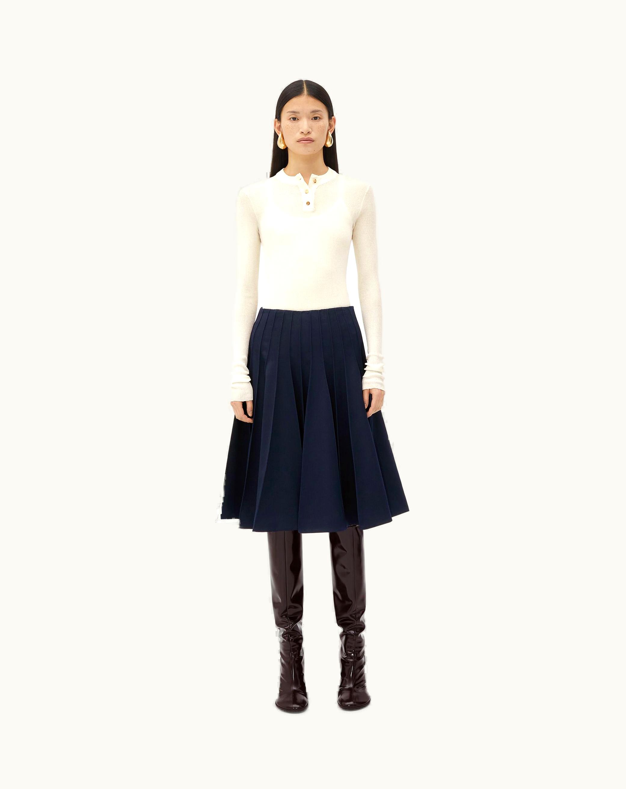 Bottega Veneta Bottega Veneta Women's Sartorial Wool Plissé Maxi Skirt In Navy