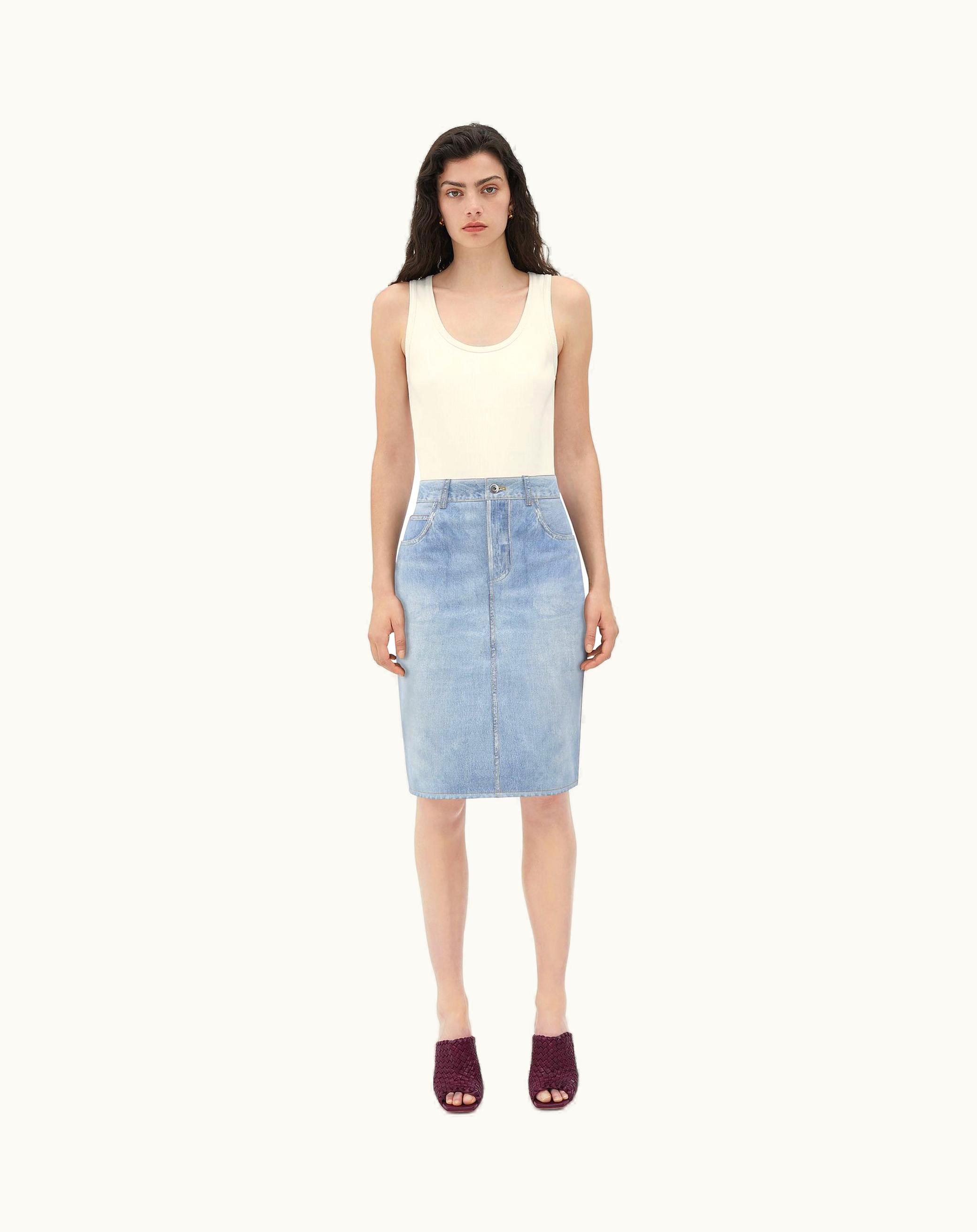 Bottega Veneta Bottega Veneta Women's Printed Leather Denim Midi Skirt In Light Blue