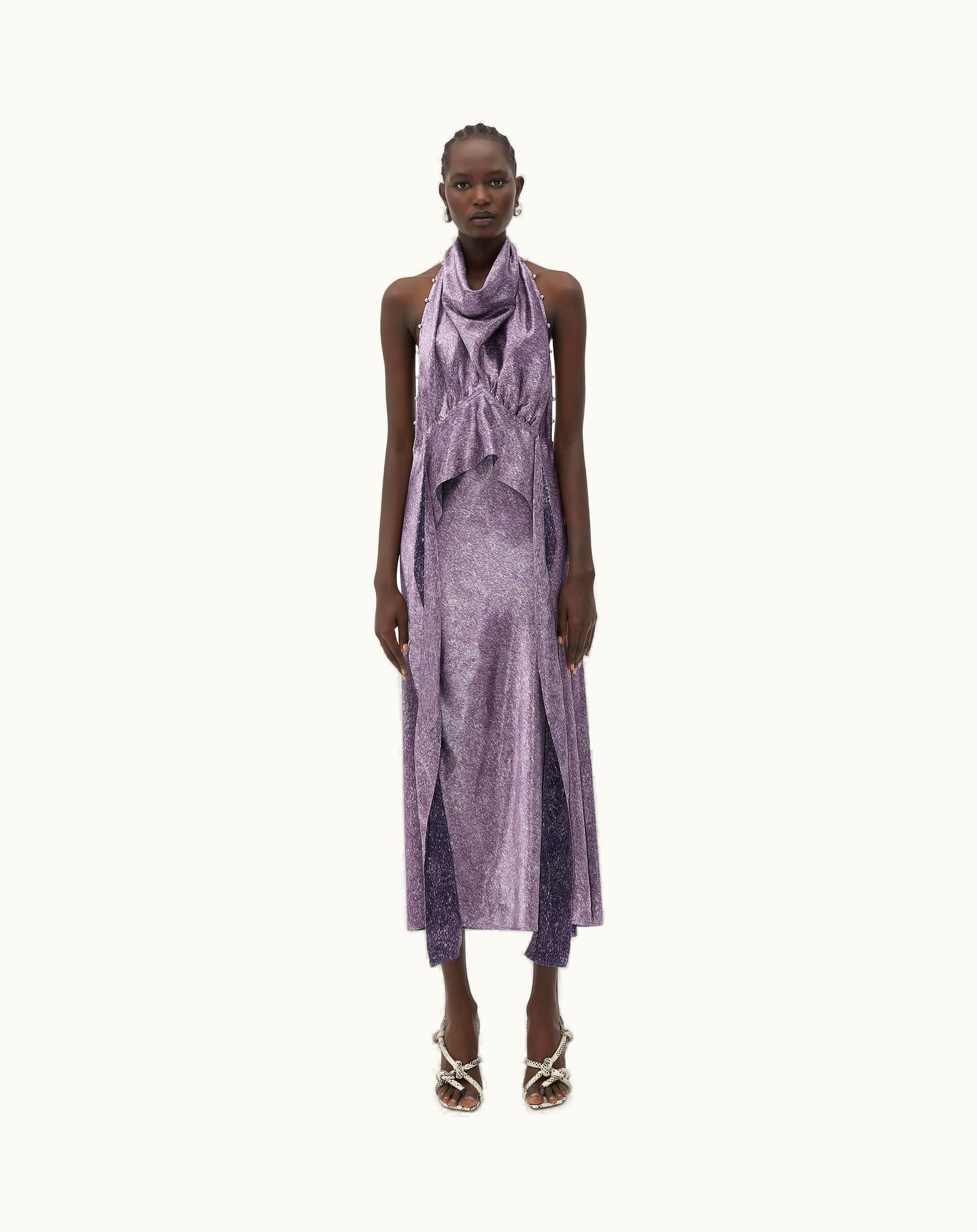Bottega Veneta Bottega Veneta Women's Beaded Cupro Midi Dress In Lilac / Midnight