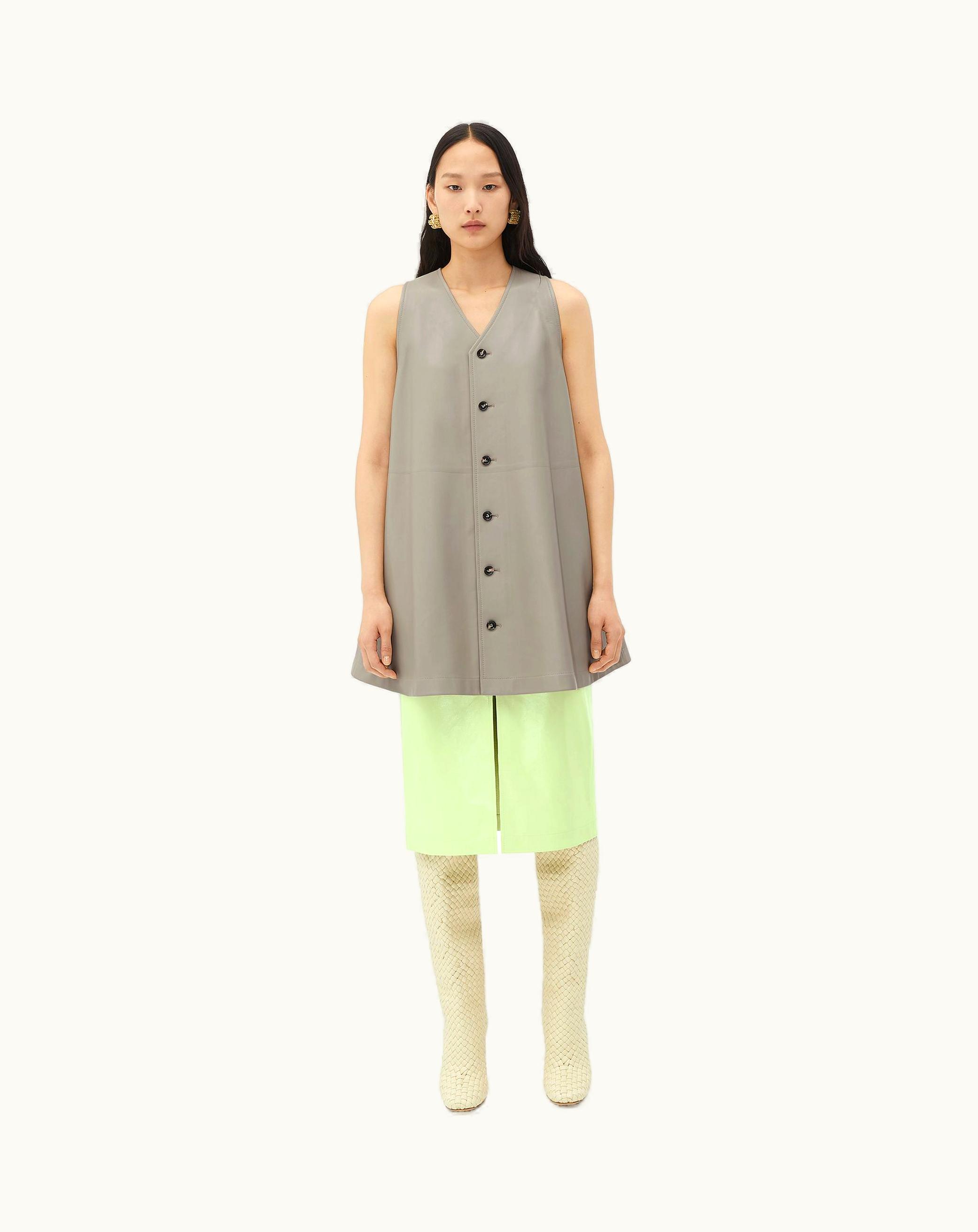 Bottega Veneta Bottega Veneta Women's Sleeveless Leather Mini Dress In Metallic Mist