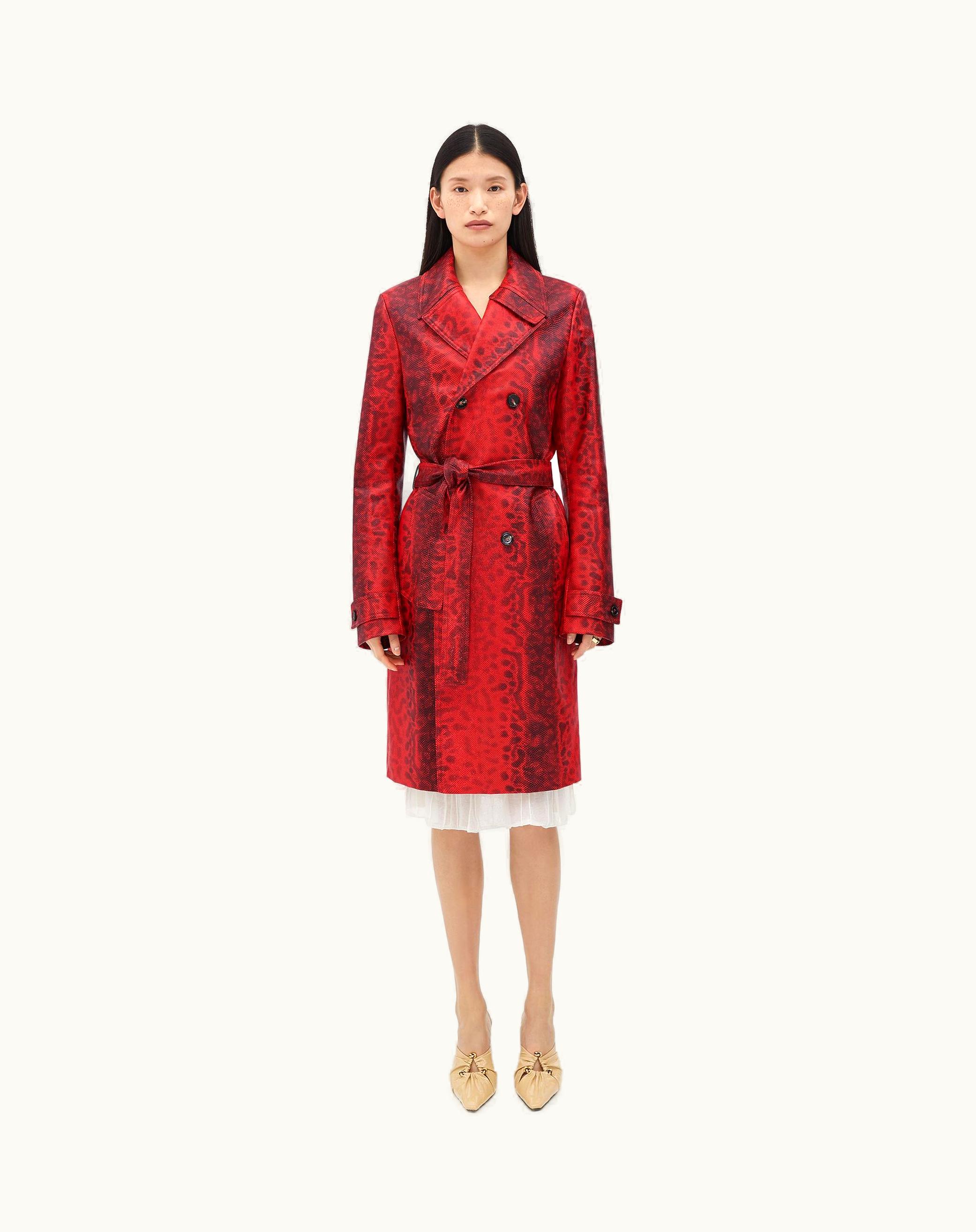 Bottega Veneta Bottega Veneta Women's Embossed Leather Karung Coat In Poppy / Black