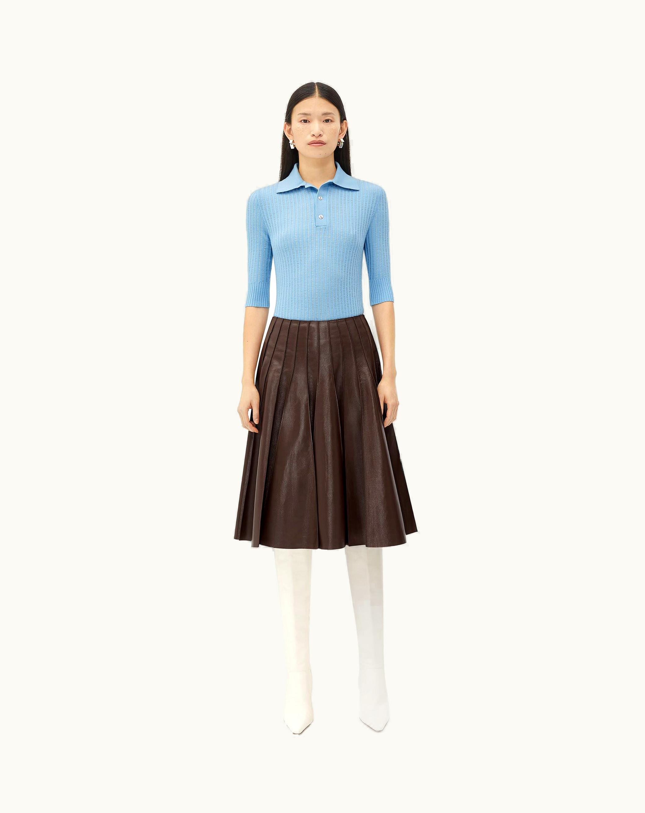 Bottega Veneta Bottega Veneta Women's Leather Plissé Maxi Skirt In Dark Milk Chocolate