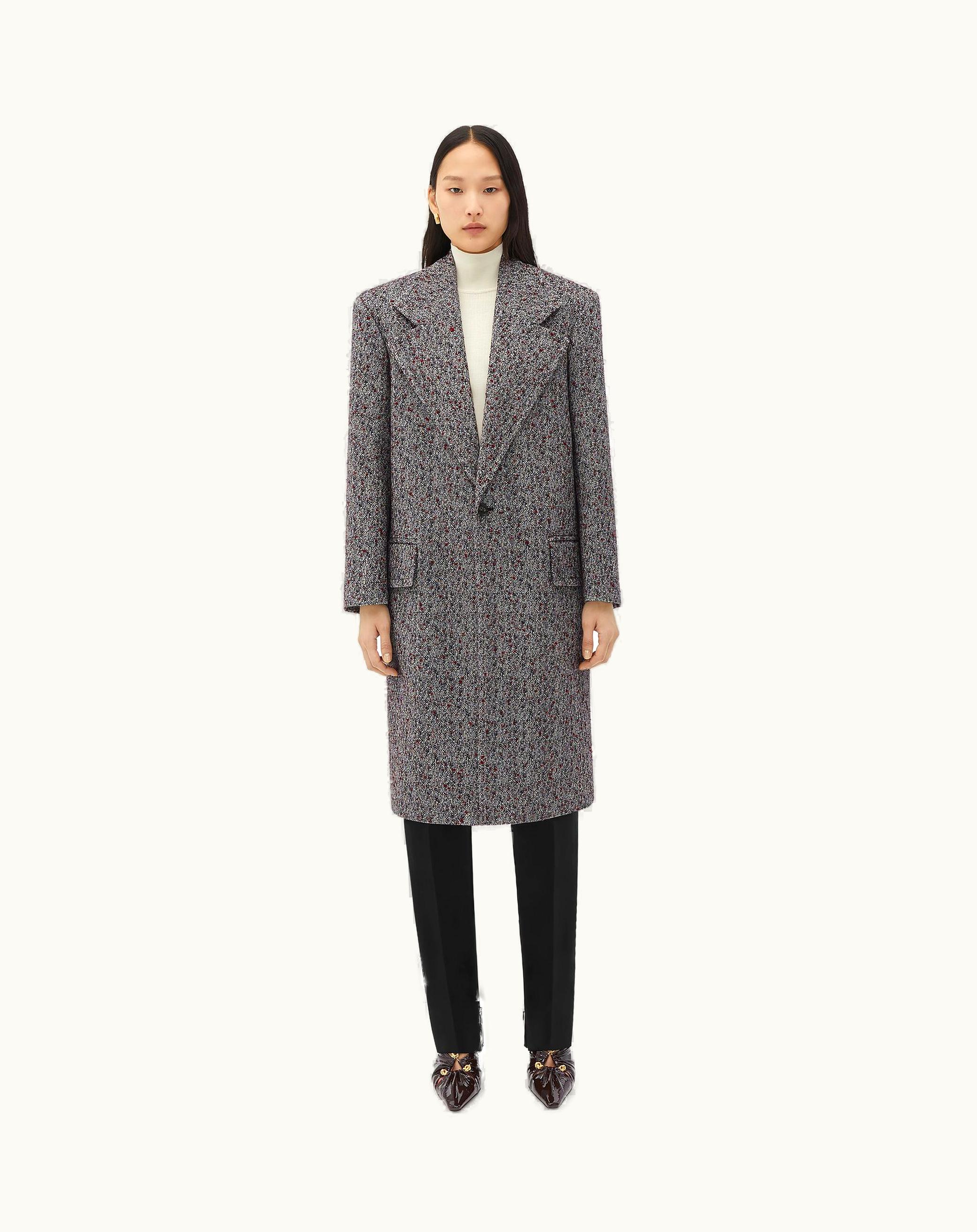 Bottega Veneta Bottega Veneta Women's Textured Wool Blend Coat In Navy / Beige / Red