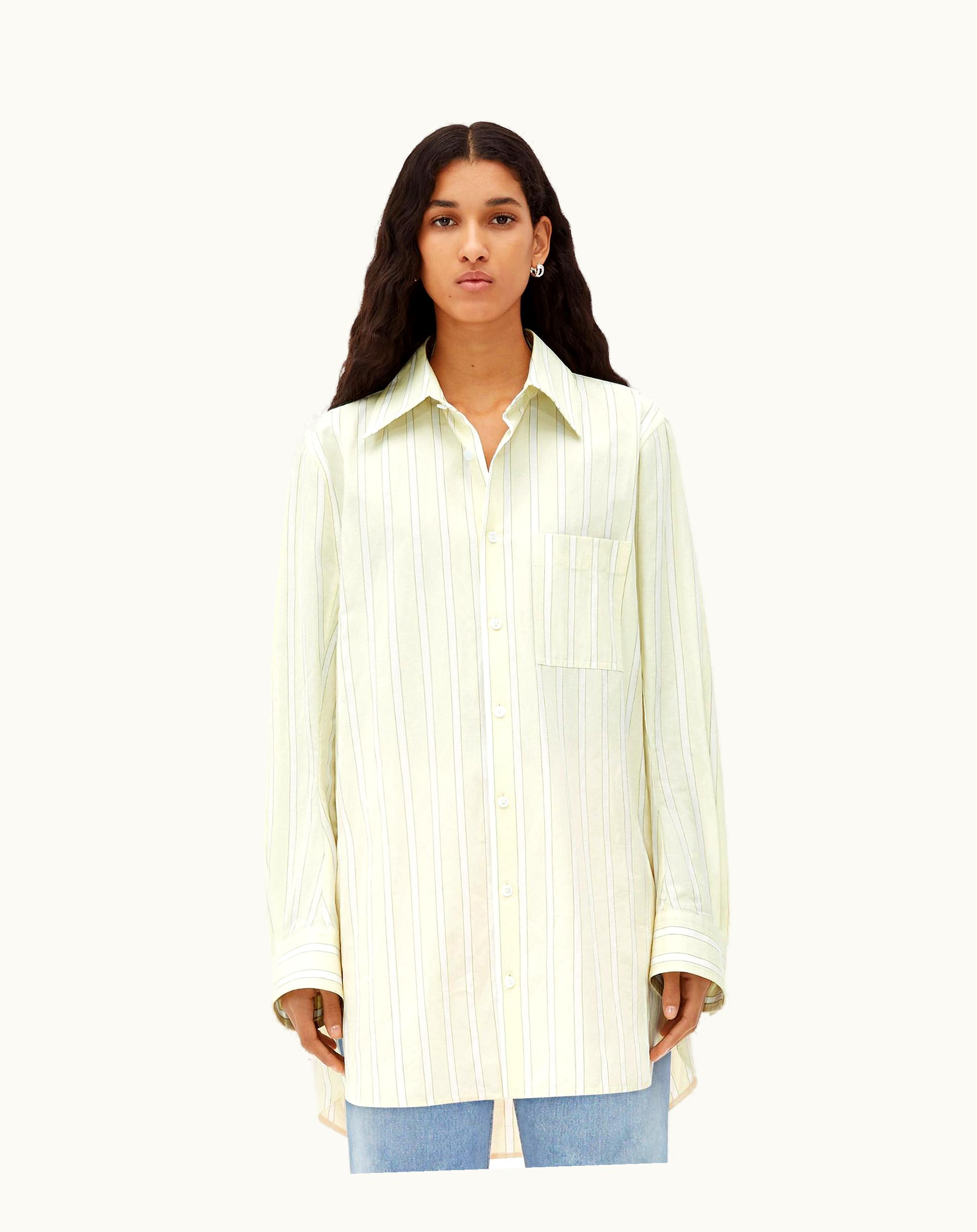 Bottega Veneta Bottega Veneta Women's Cotton And Linen Relaxed Striped Shirt In Camomile / Light Khaki