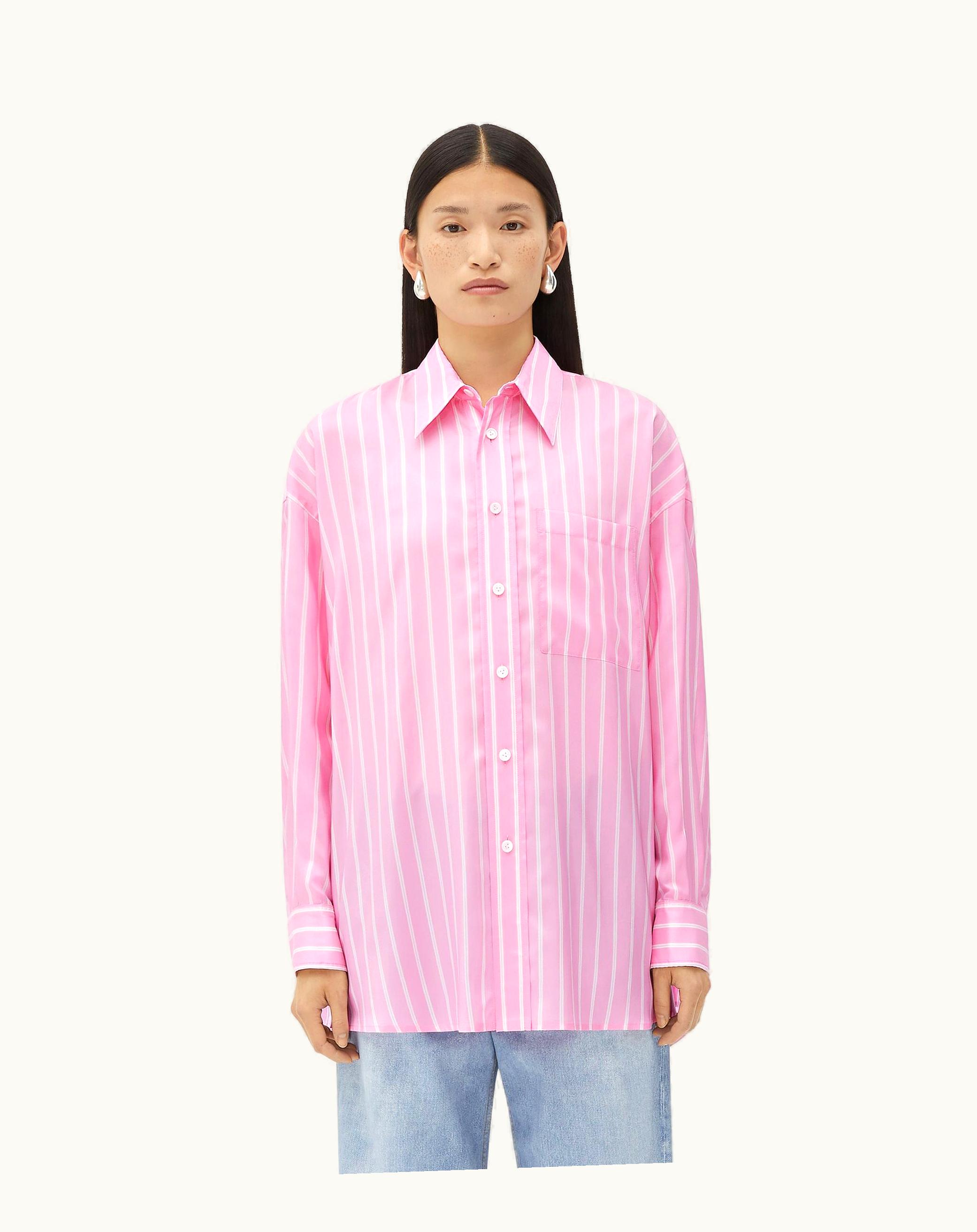 Bottega Veneta Bottega Veneta Women's Silk Striped Shirt In Off White / Blush