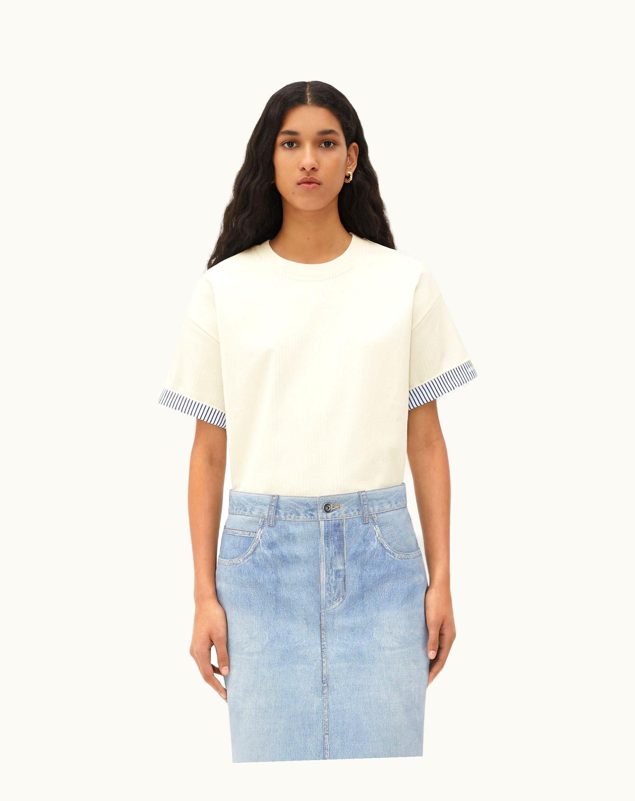 Bottega Veneta Bottega Veneta Women's Double Layer Striped Cotton T-Shirt In Chalk