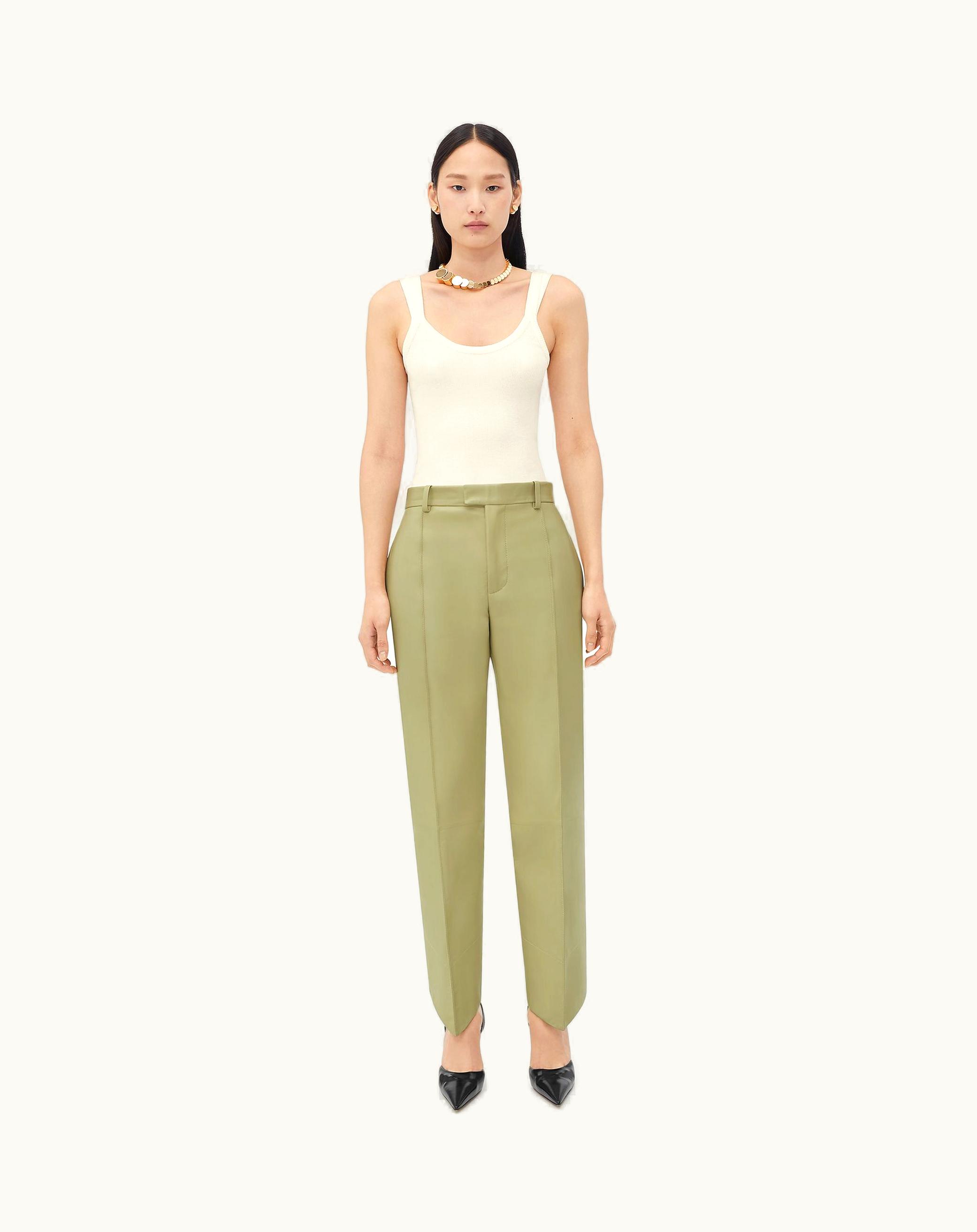 Bottega Veneta Bottega Veneta Women's Curved Shape Leather Trousers In Fennel Seed