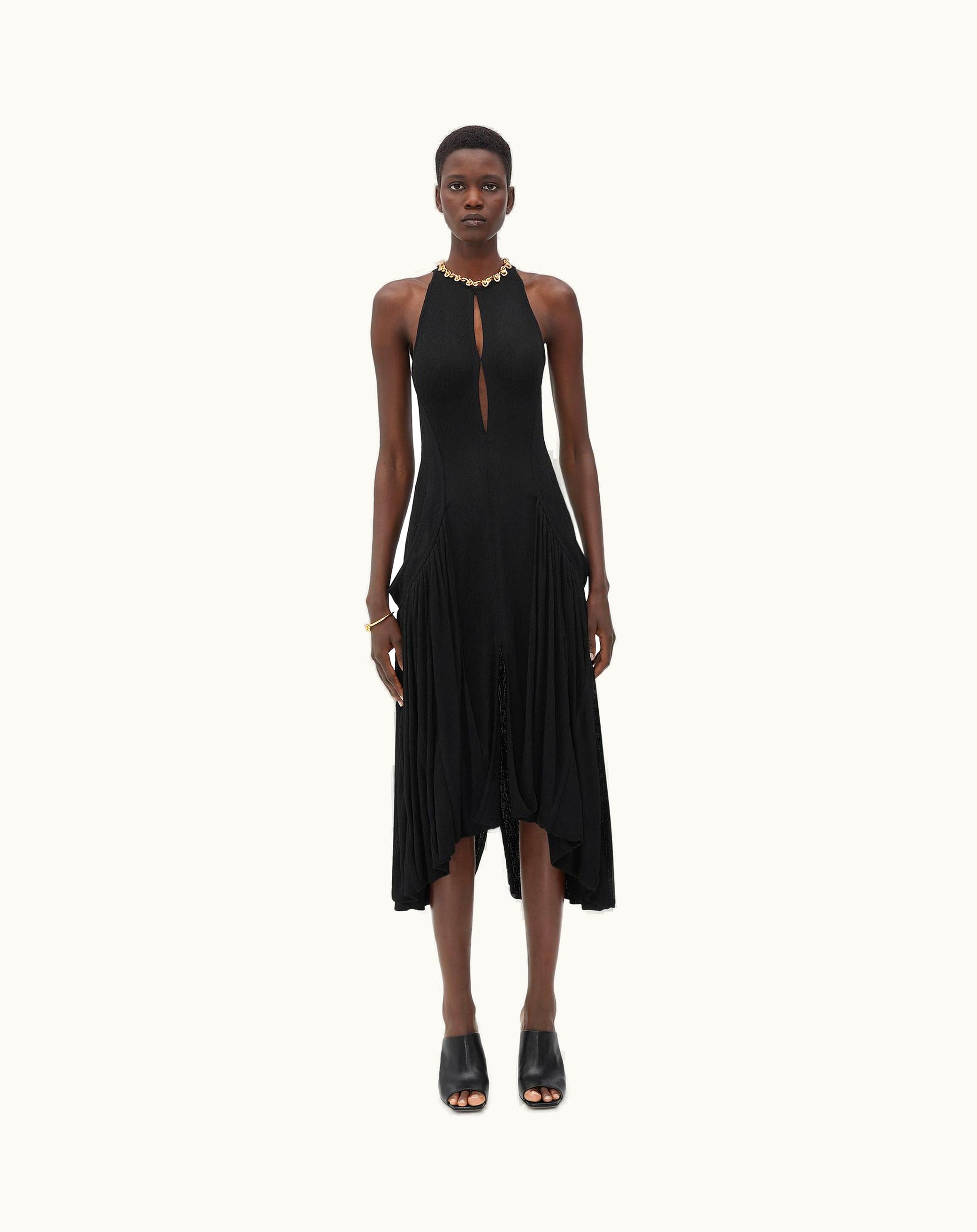 Bottega Veneta Bottega Veneta Women's Viscose Jacquard Asymmetric Midi Dress In Black