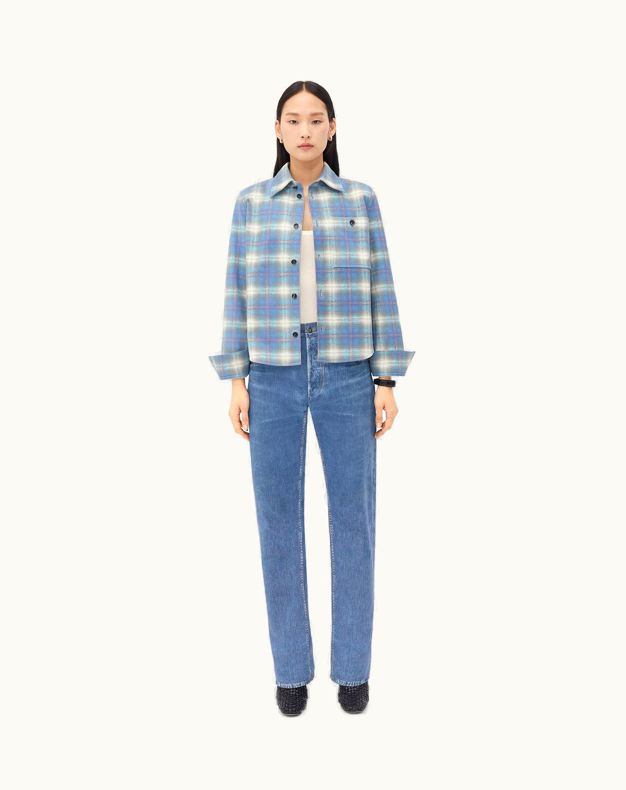 Bottega Veneta Bottega Veneta Women's Flannel-Printed Leather Shirt In Multi / Light Blue