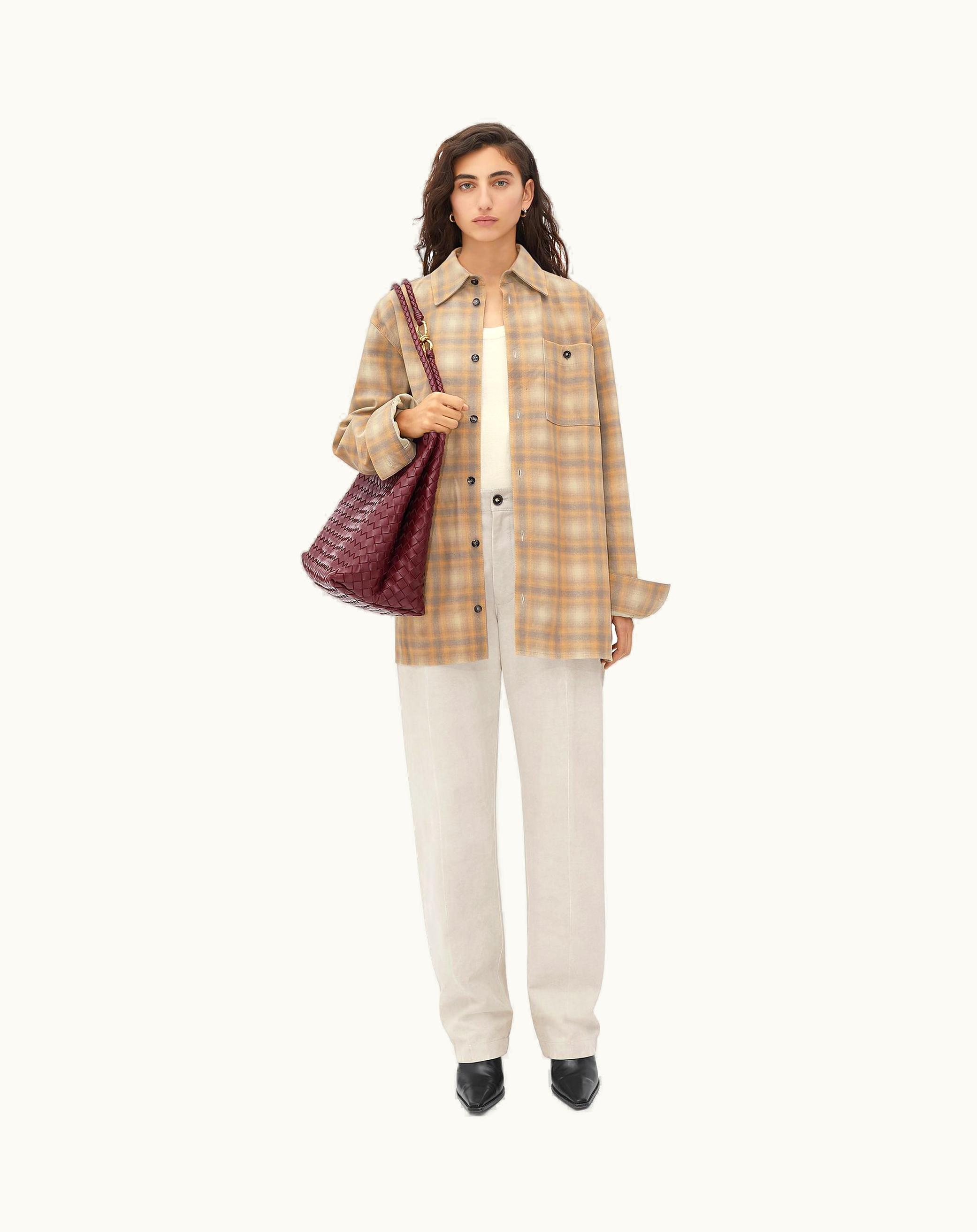 Bottega Veneta Bottega Veneta Women's Oversized Flannel-Printed Leather Shirt In Multi / Sand