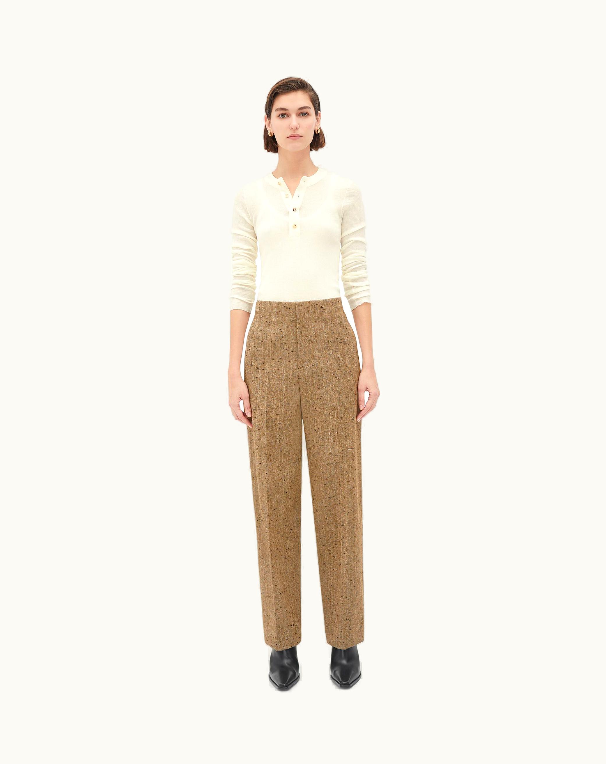 Bottega Veneta Bottega Veneta Women's Straight Leg Knotted Wool Trousers In Camel / Fondant