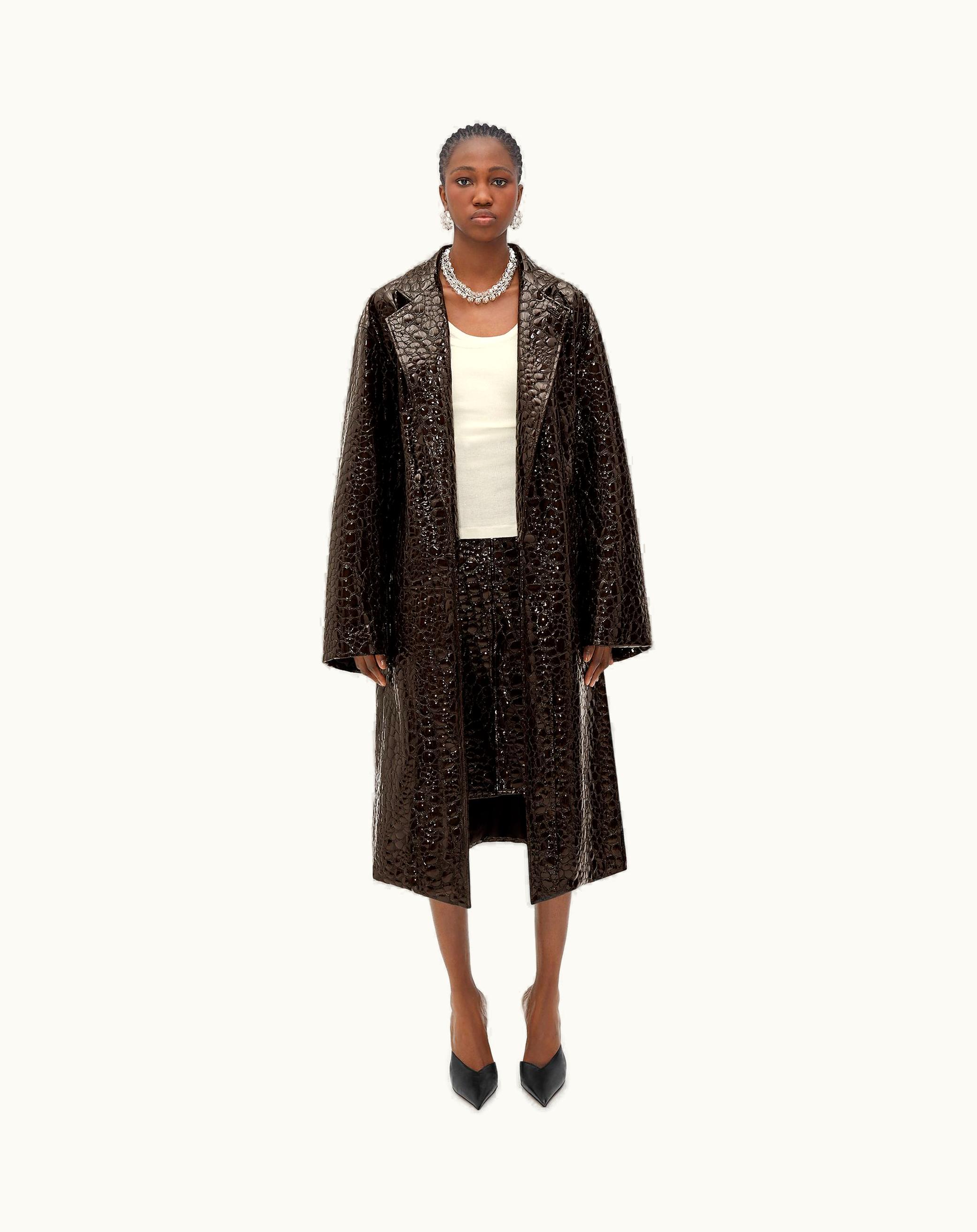 Bottega Veneta Bottega Veneta Women's Oversized Fit Embossed Leather Coat In Henna