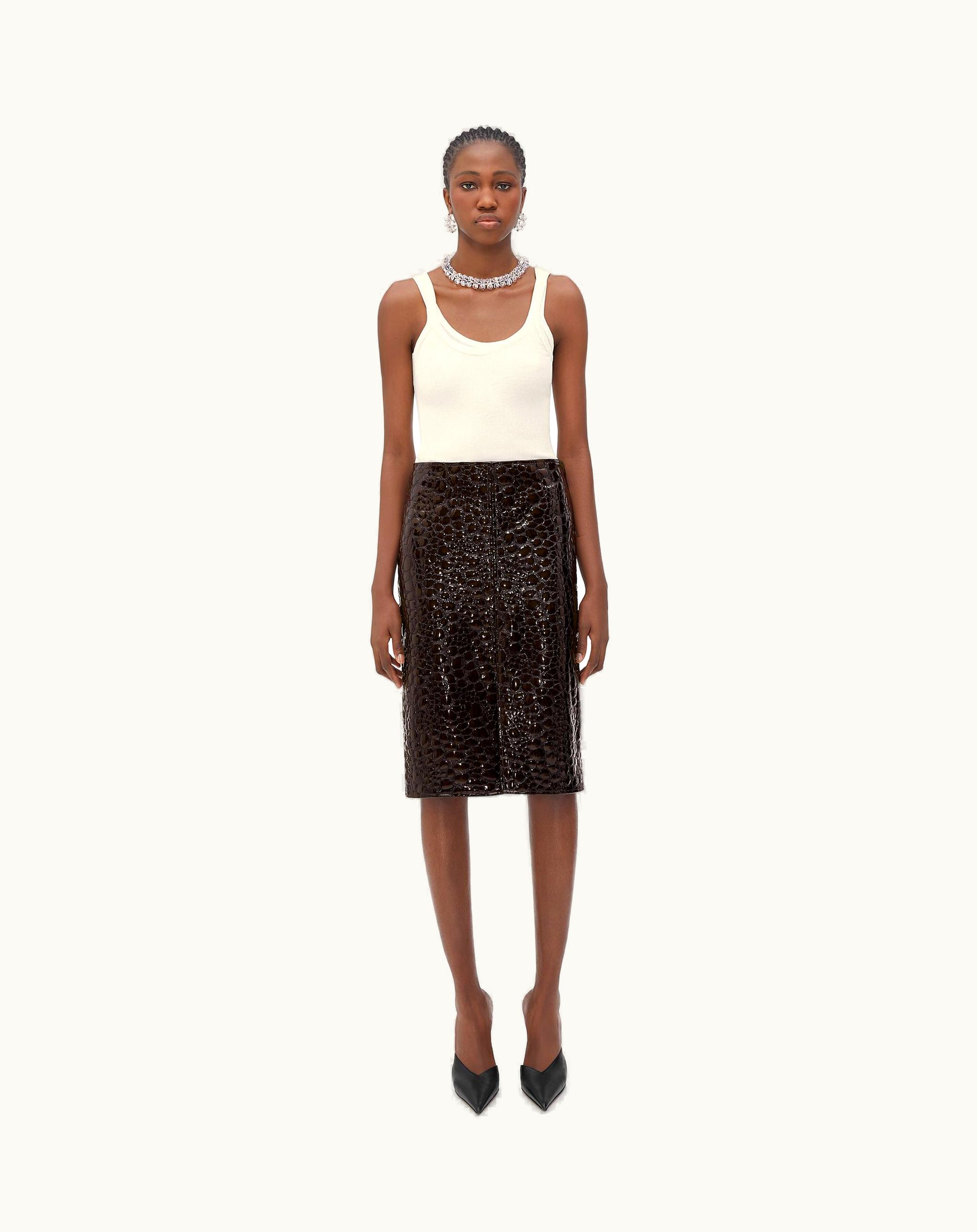 Bottega Veneta Bottega Veneta Women's Embossed Leather Midi Skirt In Henna