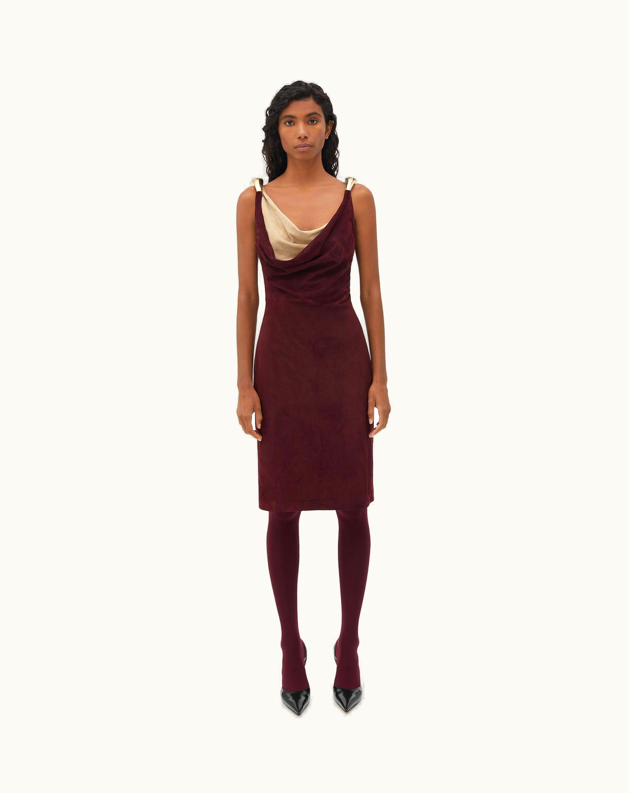 Bottega Veneta Bottega Veneta Women's Fluid Suede Midi Dress With Metal Detail In Mahogany / Sand