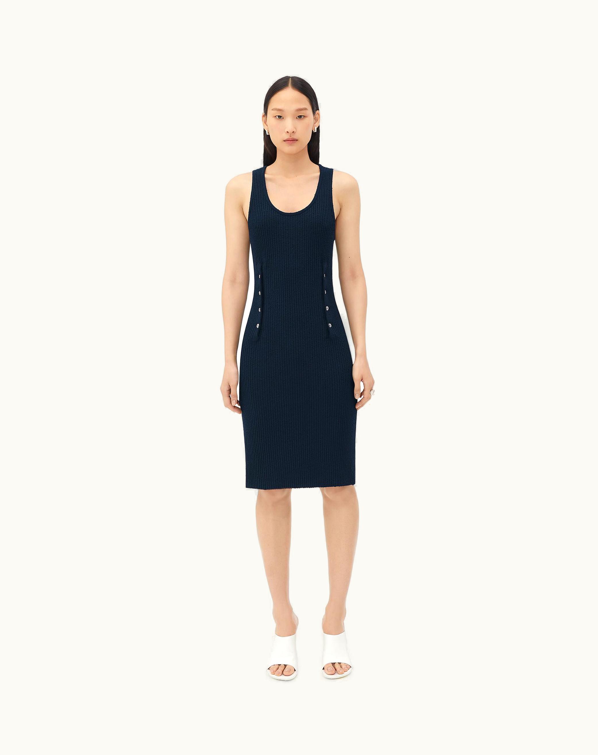 Bottega Veneta Bottega Veneta Women's Slim Fit Ribbed Viscose Midi Dress In Midnight Blue