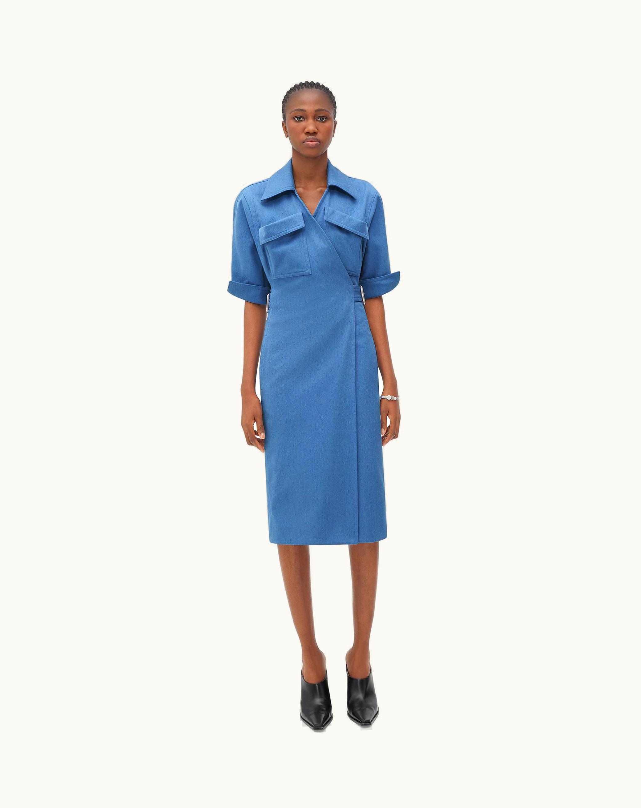 Bottega Veneta Bottega Veneta Women's Cotton Twill Midi Dress In Surf Melange