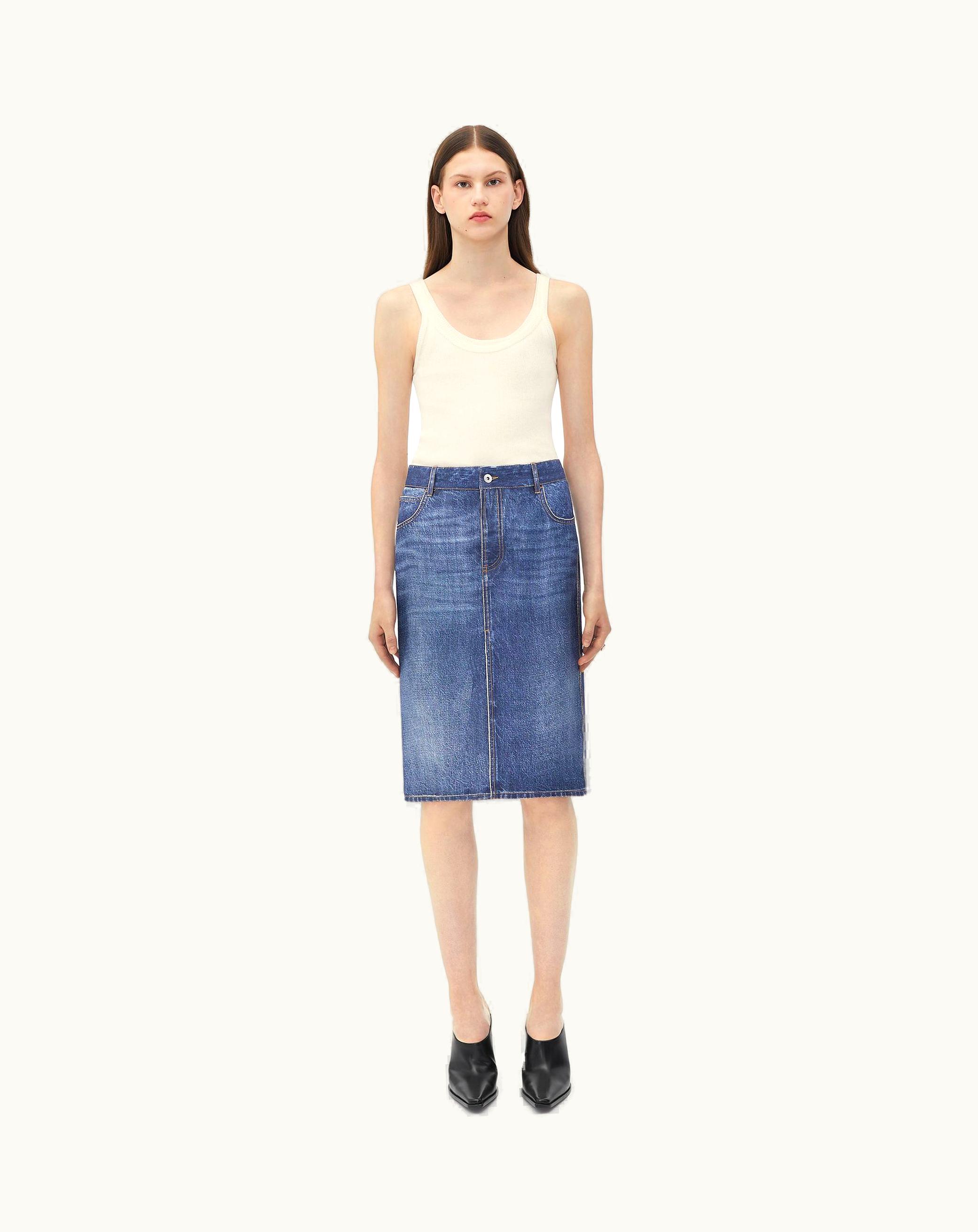 Bottega Veneta Bottega Veneta Women's Denim Printed Silk And Viscose Midi Skirt In Indigo