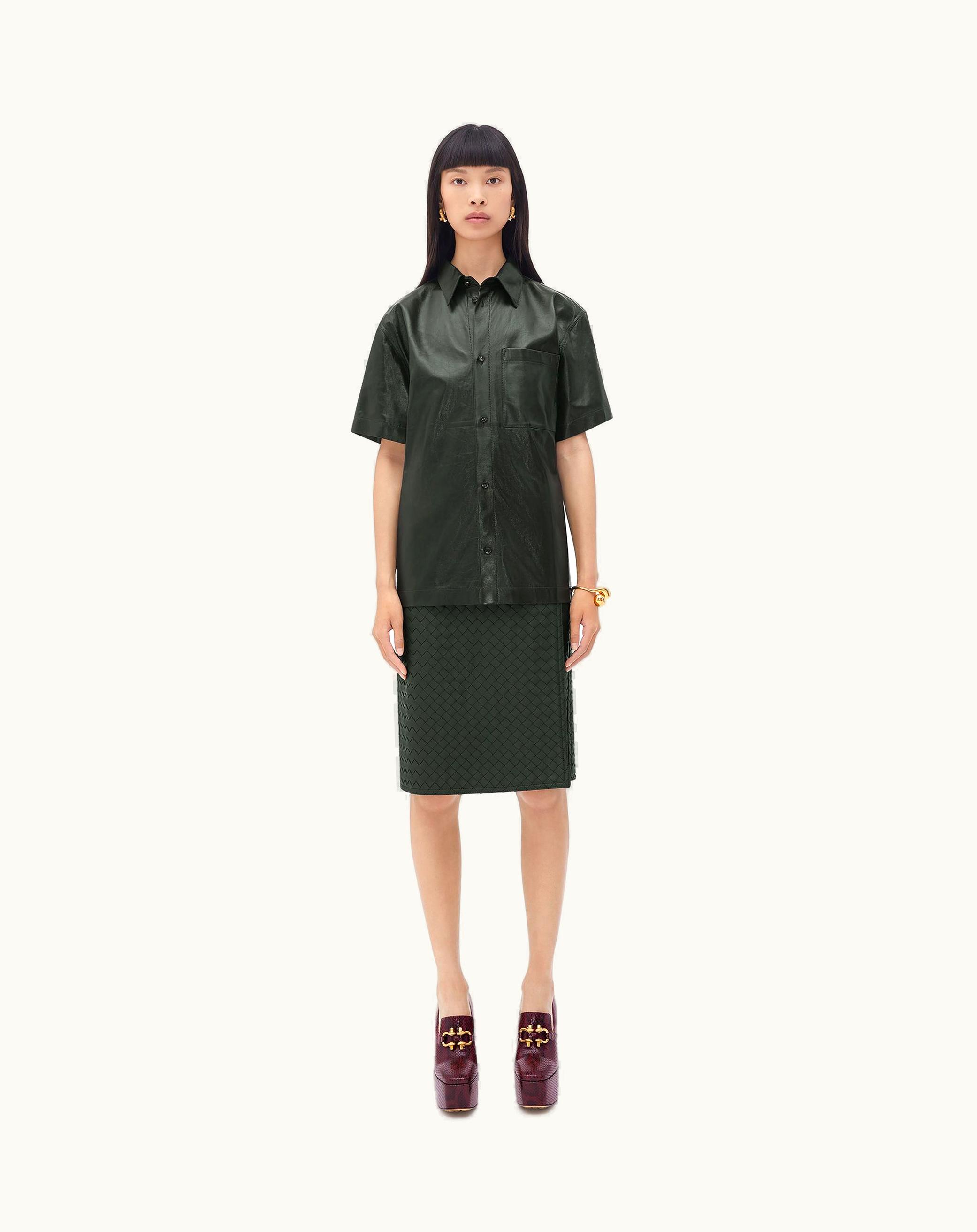 Bottega Veneta Bottega Veneta Women's Shiny Leather Shirt In Dark Green