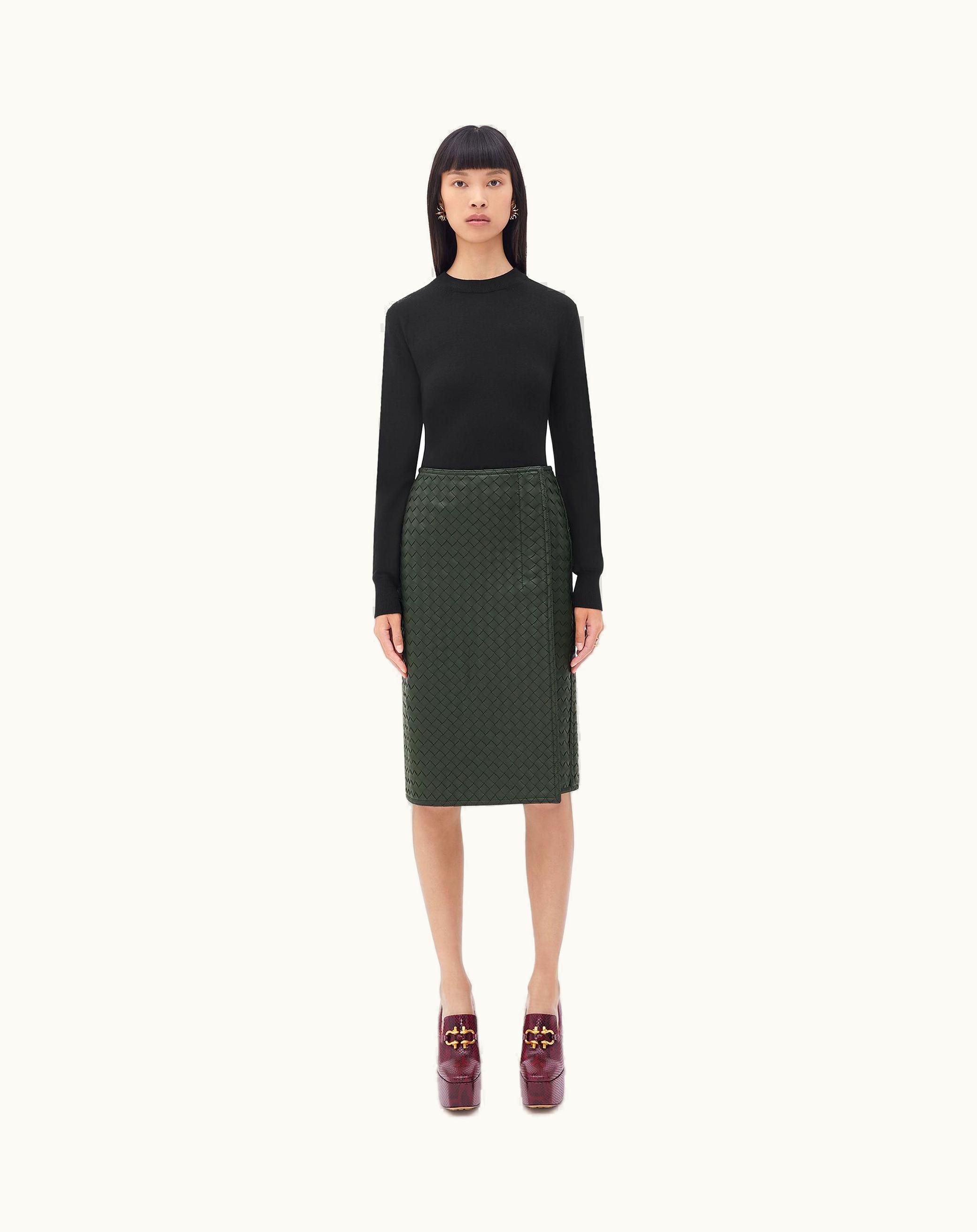 Bottega Veneta Bottega Veneta Women's Intrecciato Leather Skirt In Dark Green