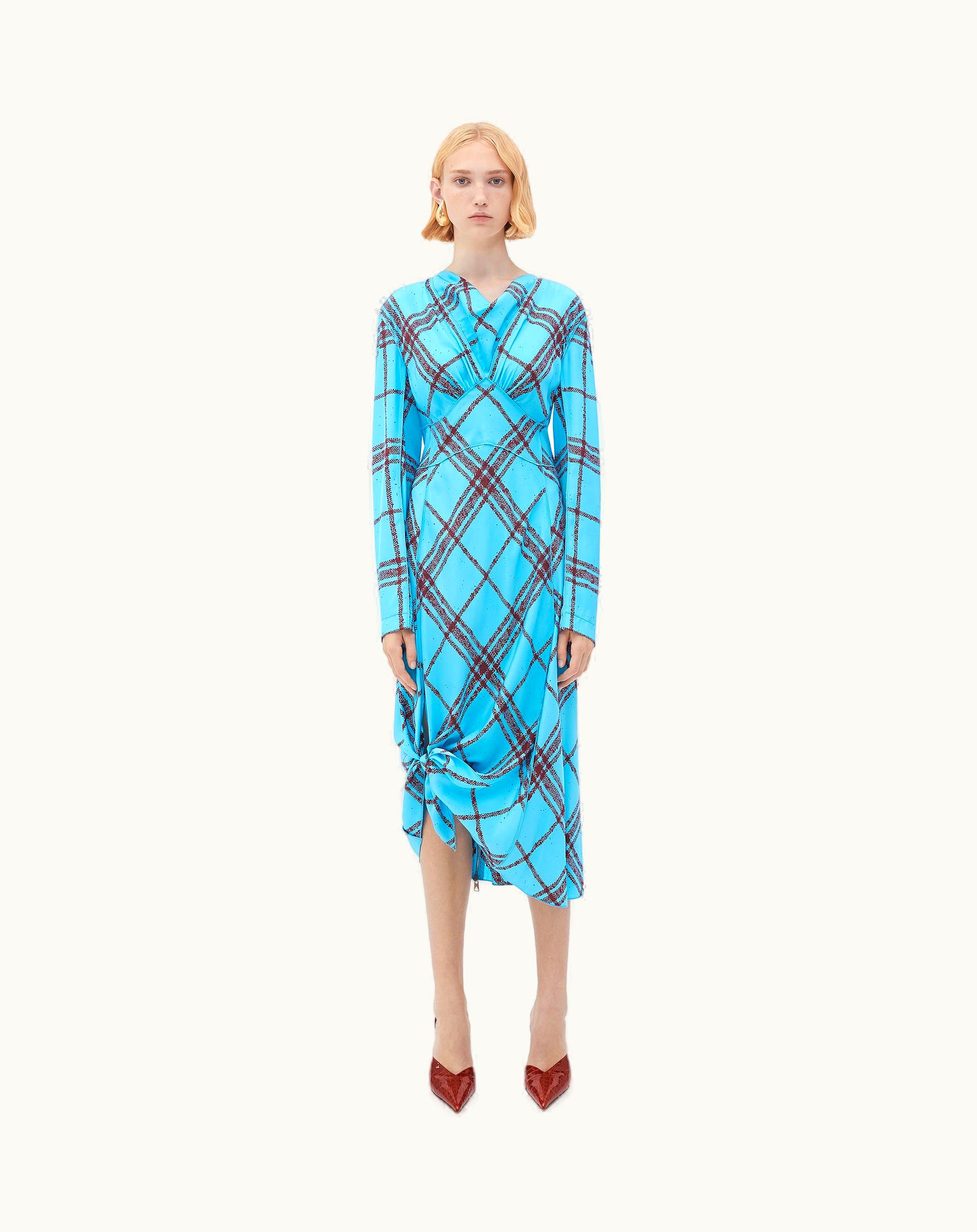 Bottega Veneta Bottega Veneta Women's Check Print Viscose And Silk Dress In Blue / Burgundy