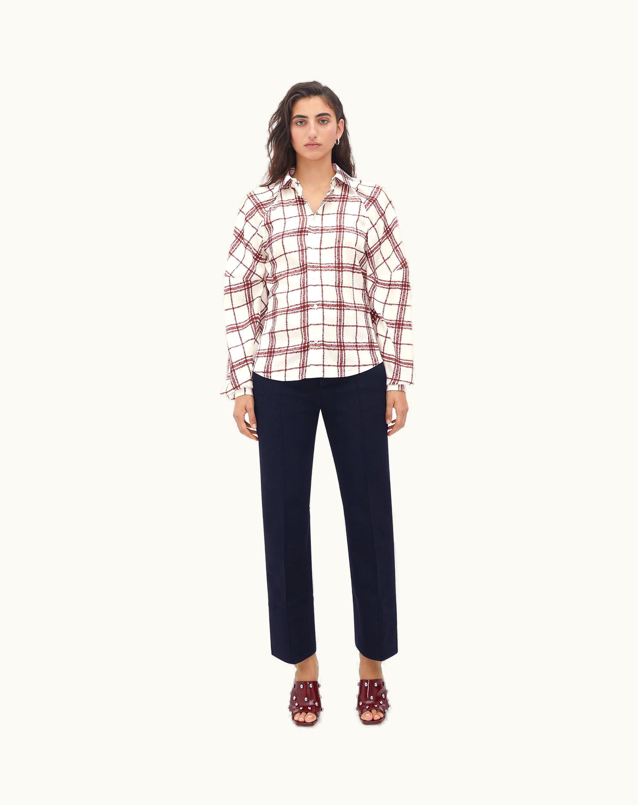 Bottega Veneta Bottega Veneta Women's Check Print Viscose And Silk Shirt In White / Burgundy