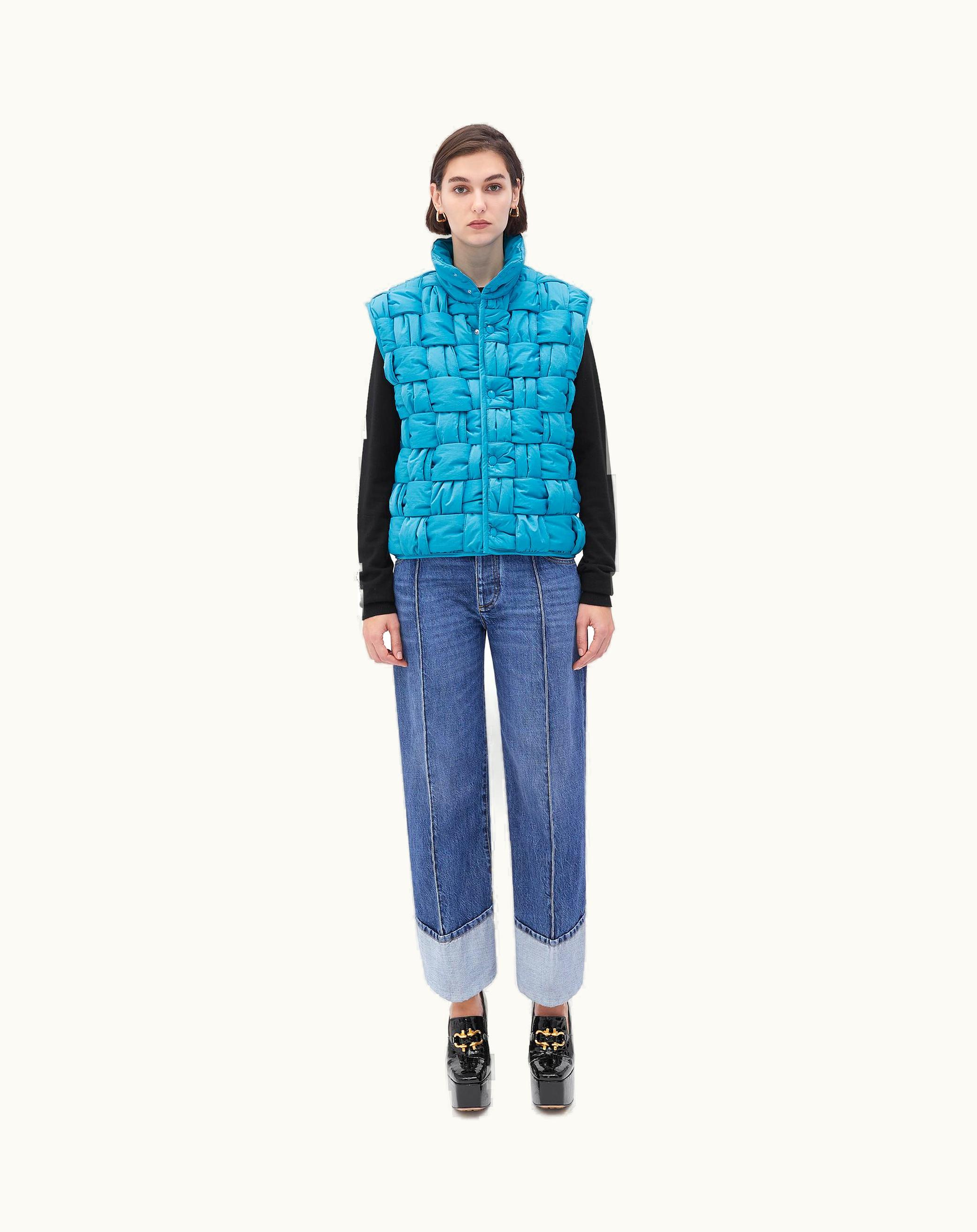 Bottega Veneta Bottega Veneta Women's Padded Nylon Intreccio Gilet In Pool