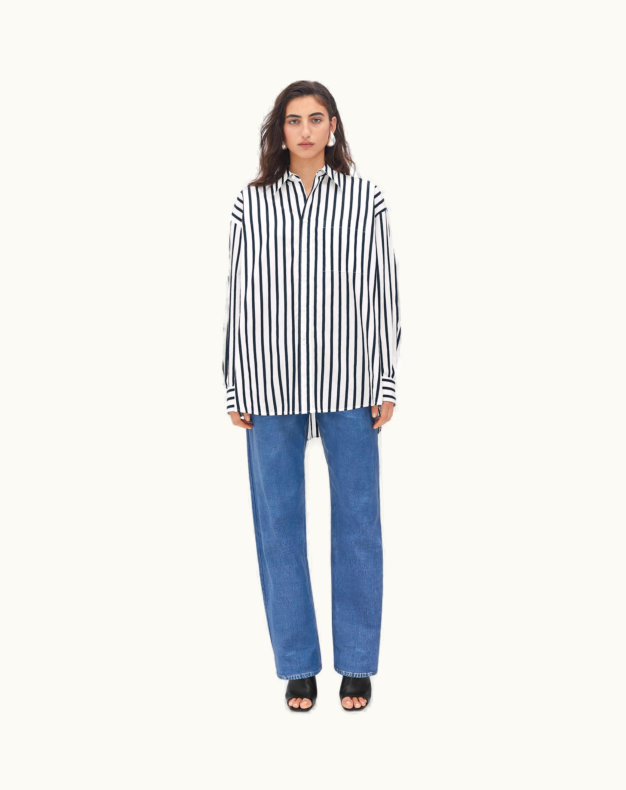 Bottega Veneta Bottega Veneta Women's Striped Cotton Shirt In White / Navy