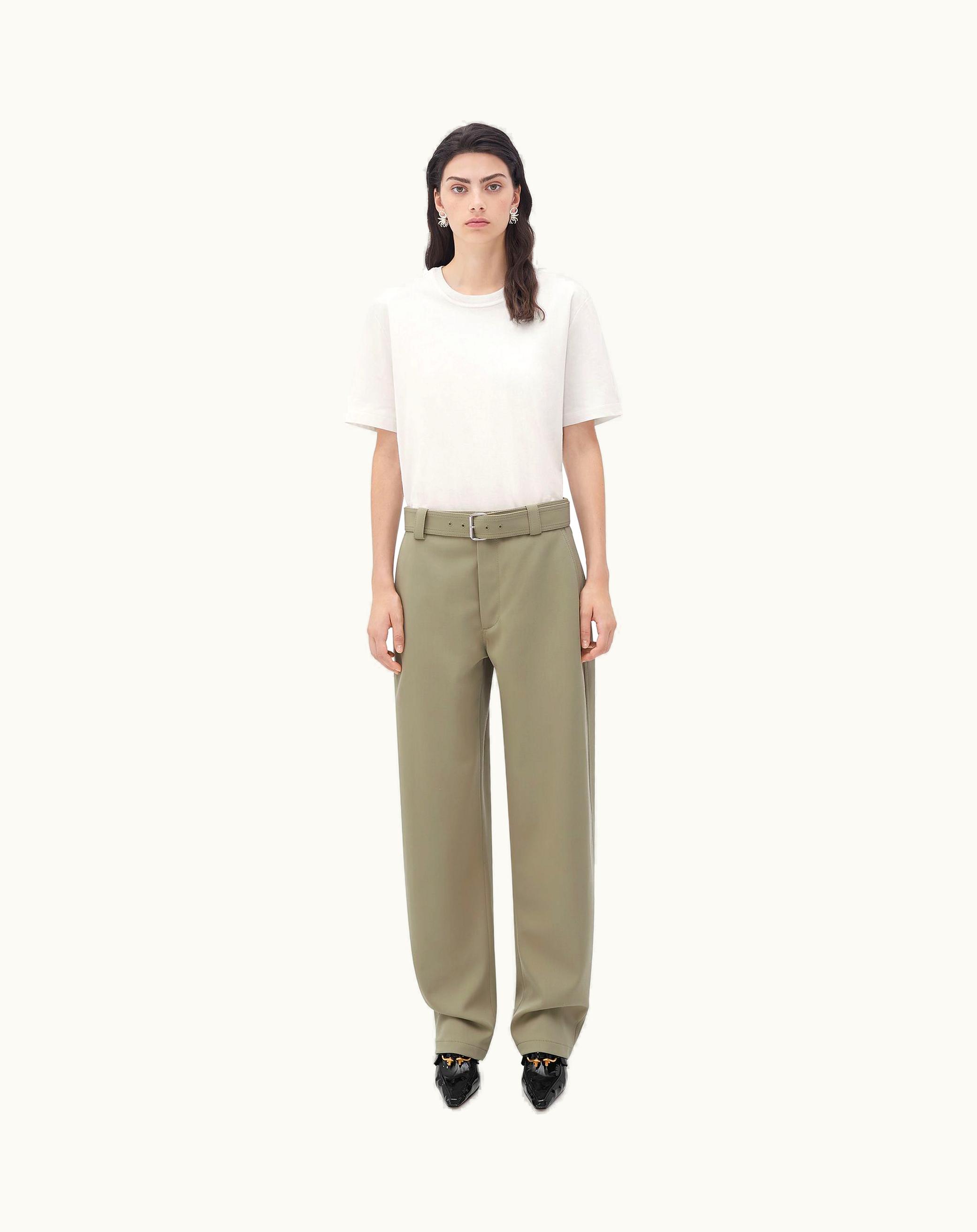 Bottega Veneta Bottega Veneta Women's Tapered Leg Grain De Poudre Pants In Travertine