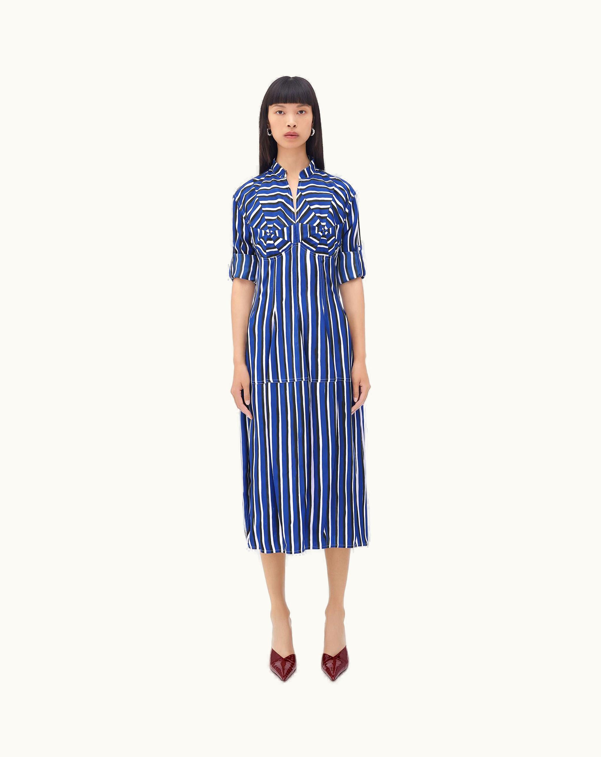 Bottega Veneta Bottega Veneta Women's Stripe Print Viscose And Silk Dress In Blue / Black