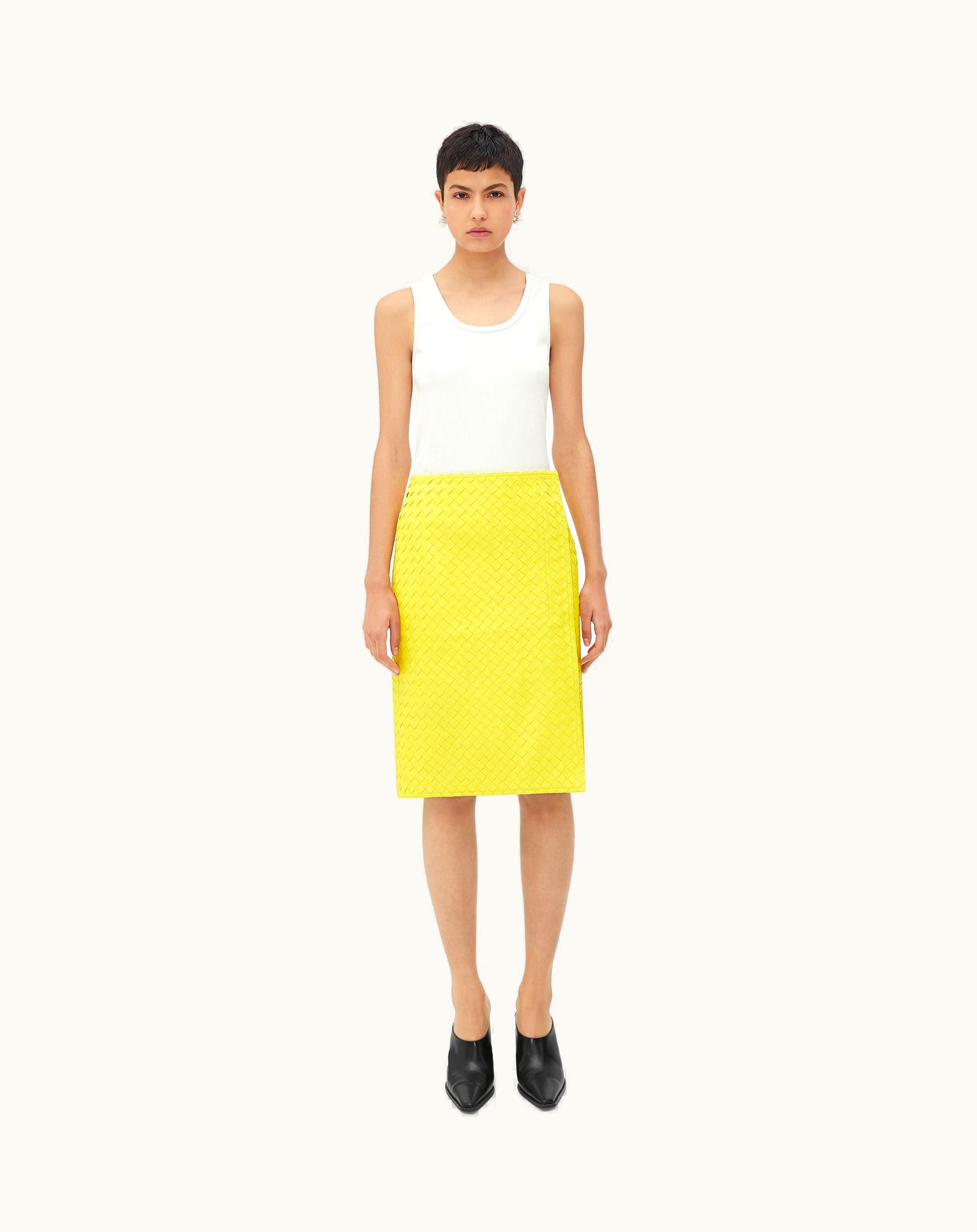 Bottega Veneta Bottega Veneta Women's Intrecciato Leather Skirt In Lighthouse