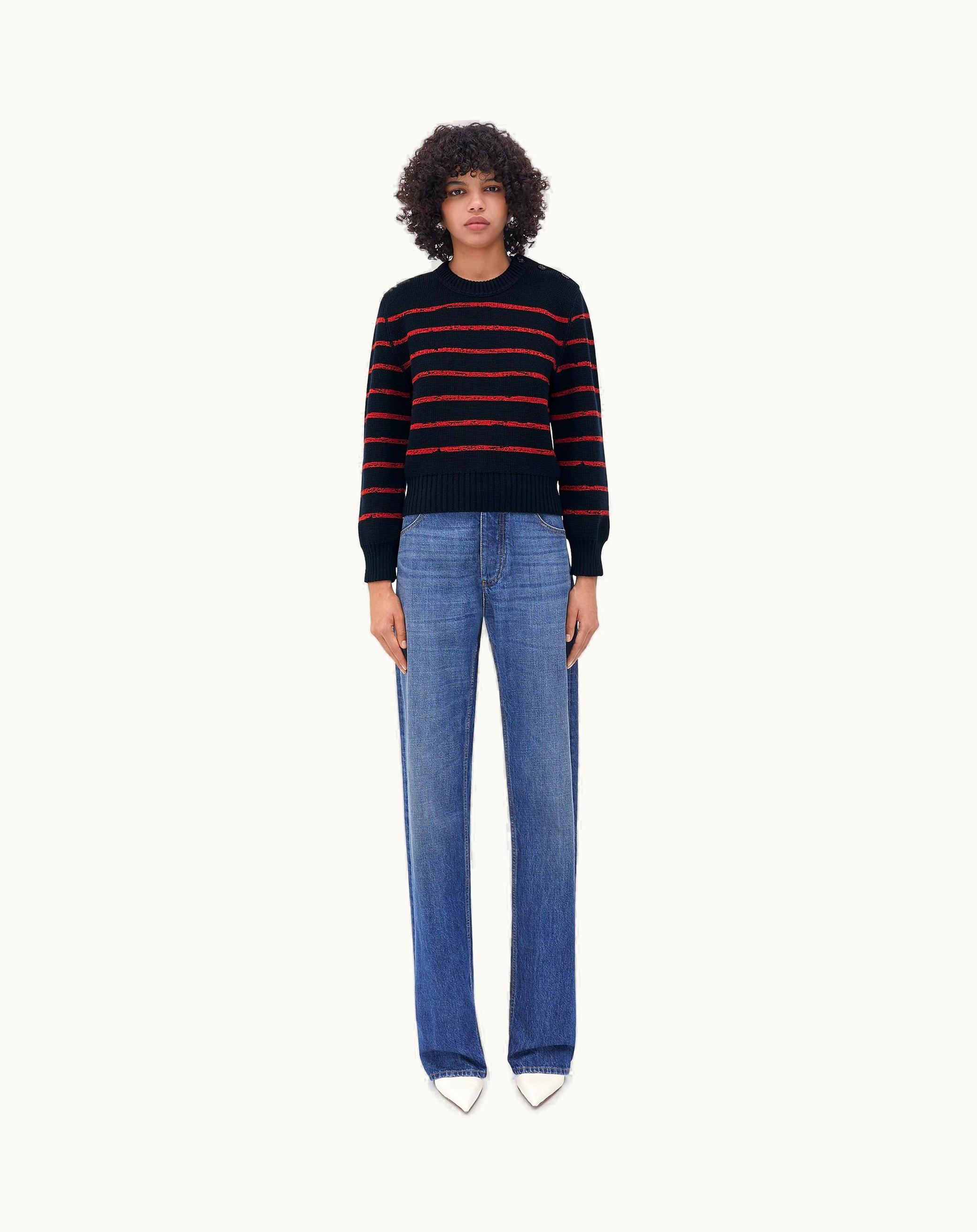 Bottega Veneta Bottega Veneta Women's Jacquard Striped Wool Jumper In Midnight Blue / Tomato
