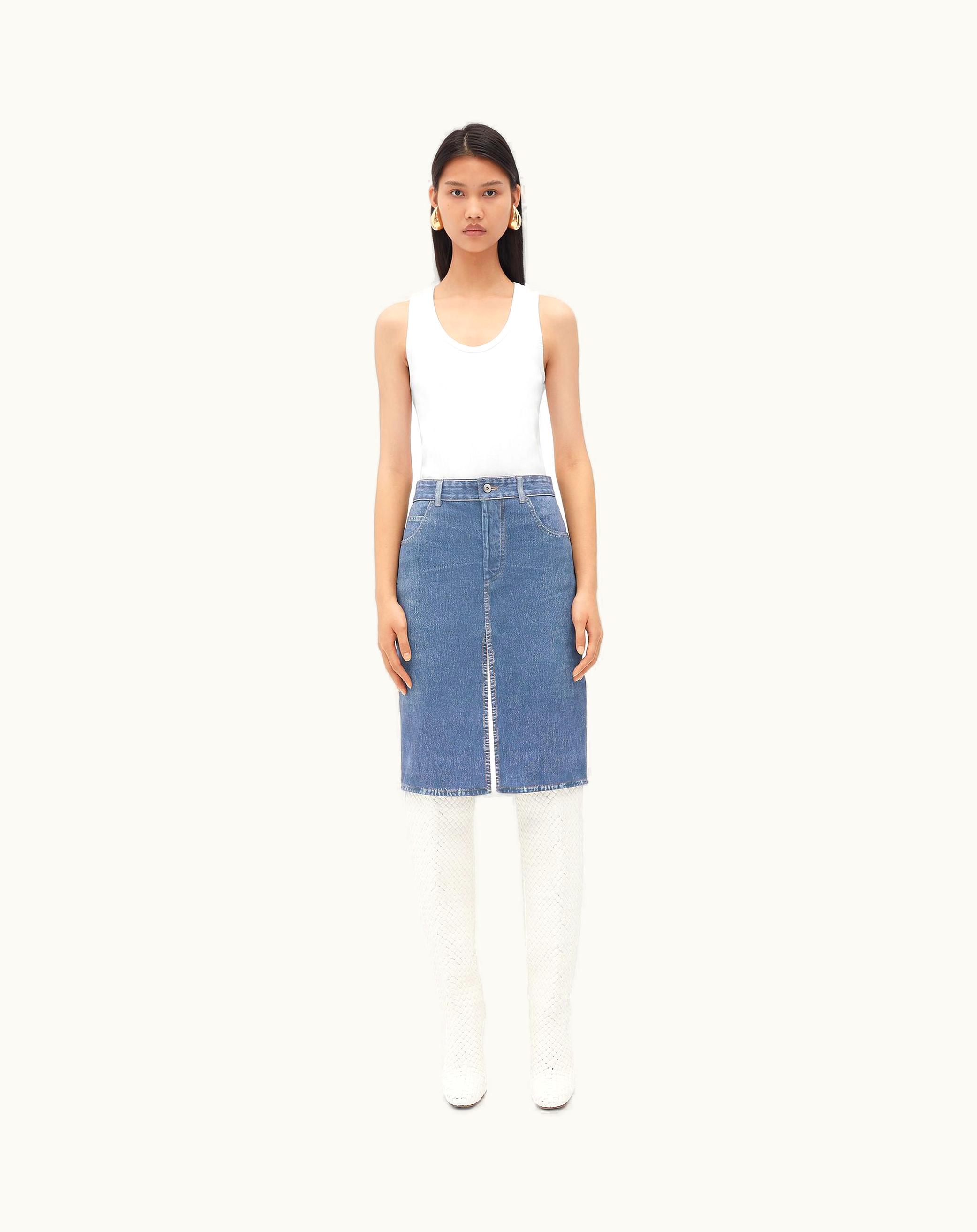 Bottega Veneta Bottega Veneta Women's Printed Leather Denim Midi Skirt In Medium Blue Denim