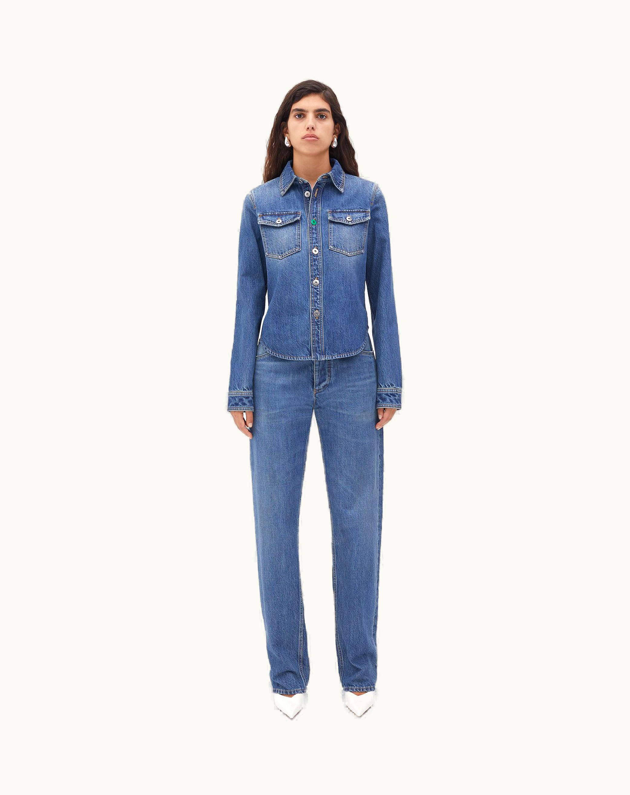 Bottega Veneta Bottega Veneta Women's Medium Washed Denim Shirt In Original Medium Wash Indigo