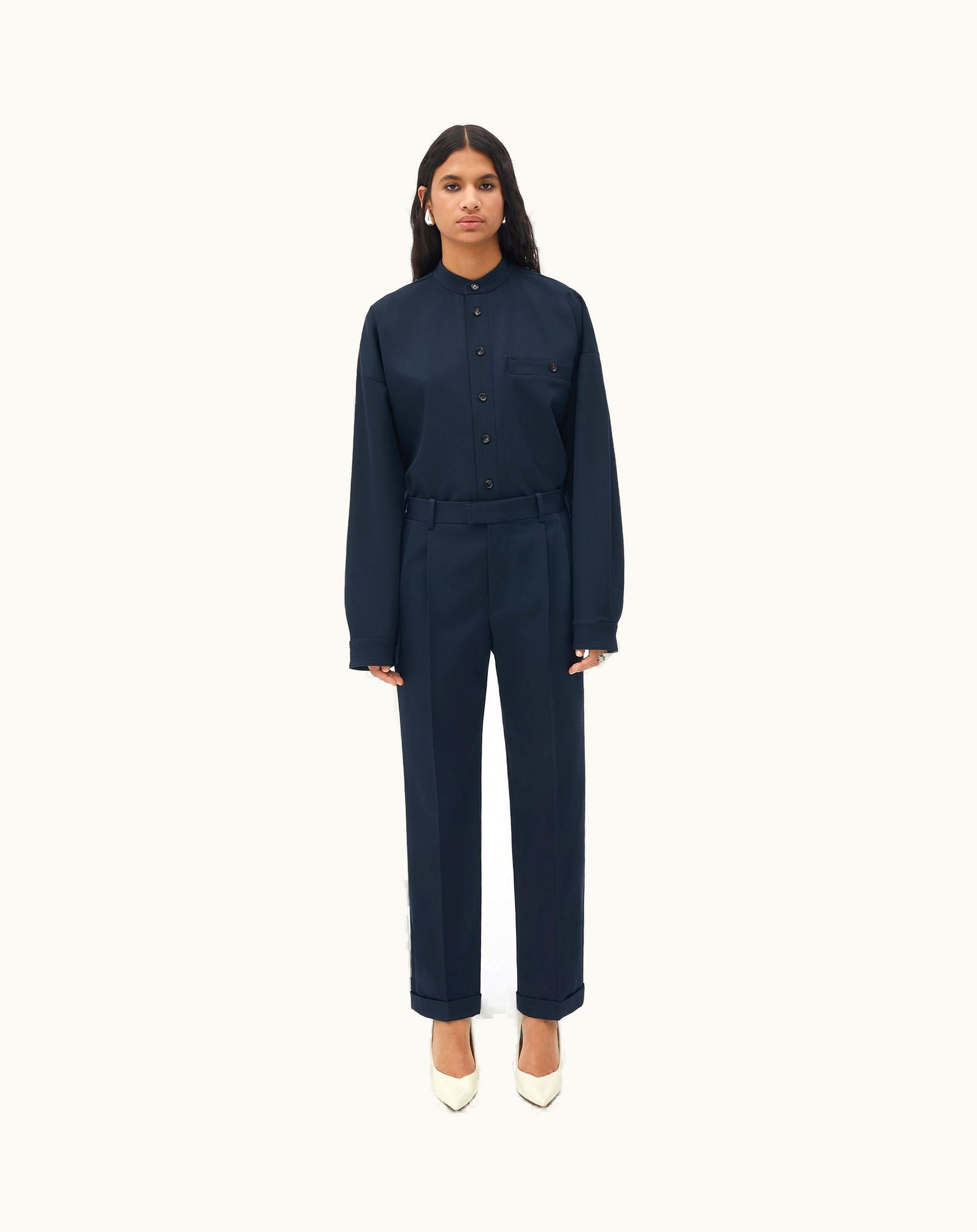 Bottega Veneta Bottega Veneta Women's Slim Leg Grain De Poudre Trousers In Abyss