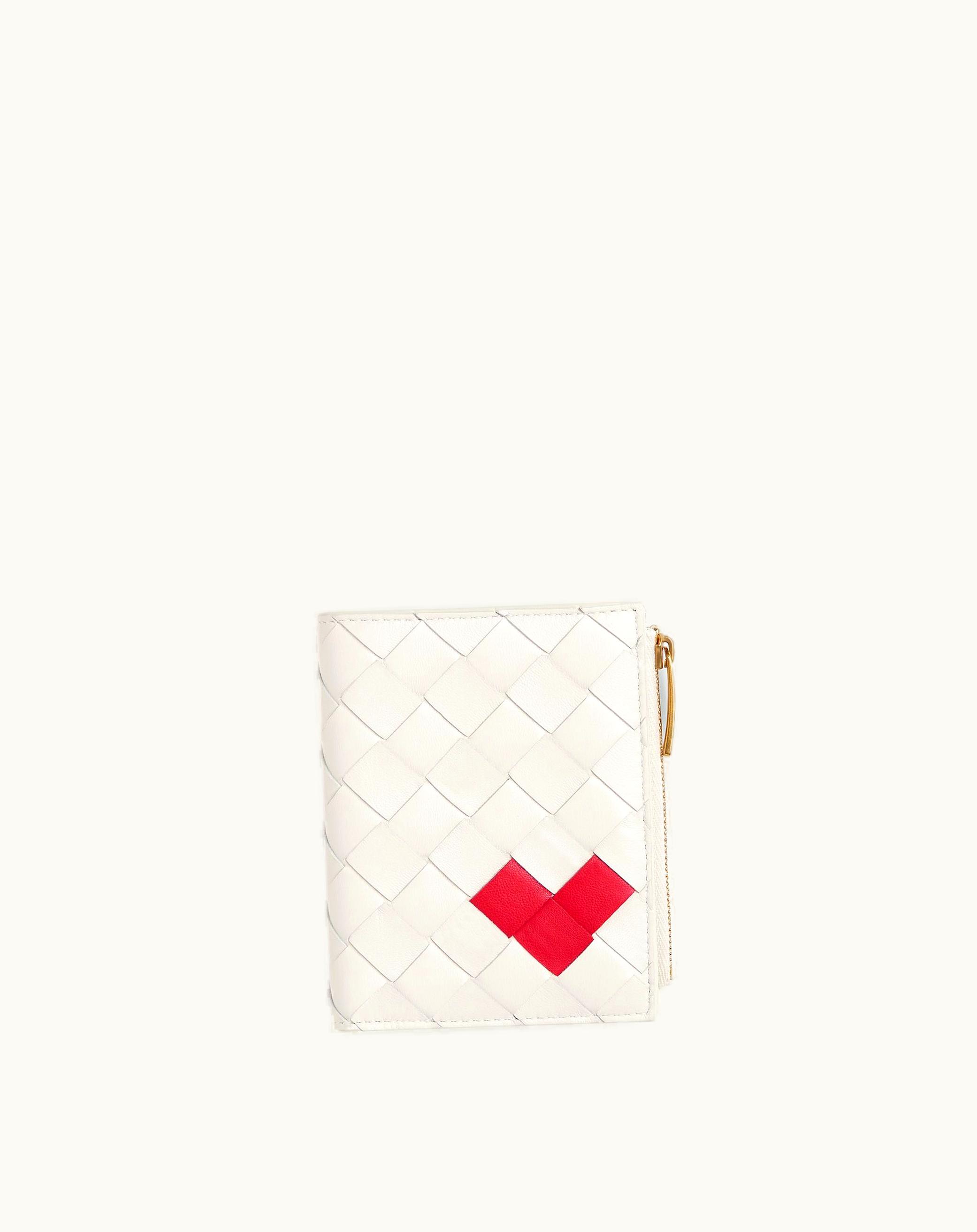 Bottega Veneta Bottega Veneta Women's Small Intrecciato Bi-Fold Zip Wallet In White / Vernis