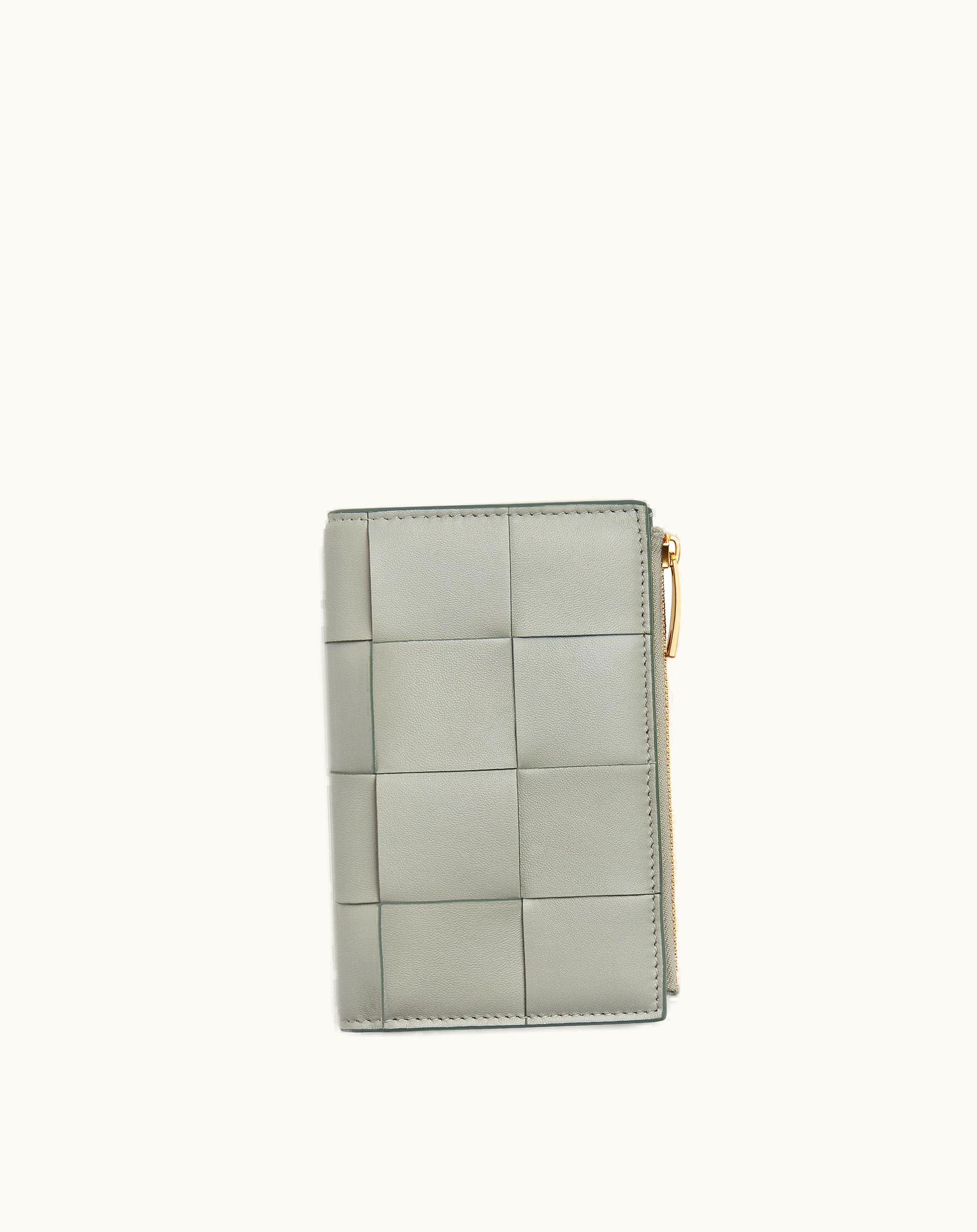 Bottega Veneta Bottega Veneta Women's Medium Cassette Bi-Fold Zip Wallet In Agate Grey / Aloe