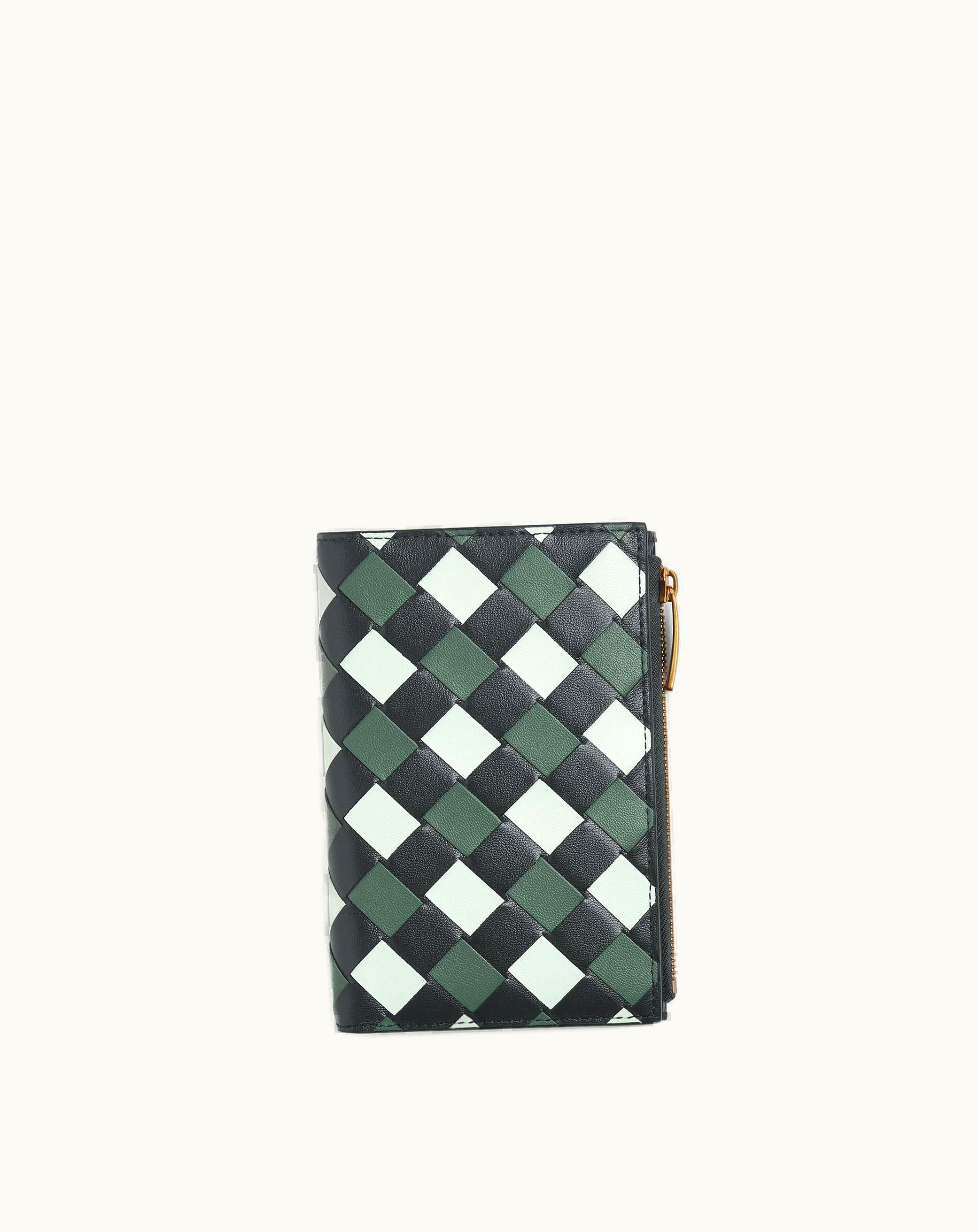 Bottega Veneta Bottega Veneta Women's Small Intrecciato Bi-Fold Zip Wallet In Ardoise / Glacier / Aloe