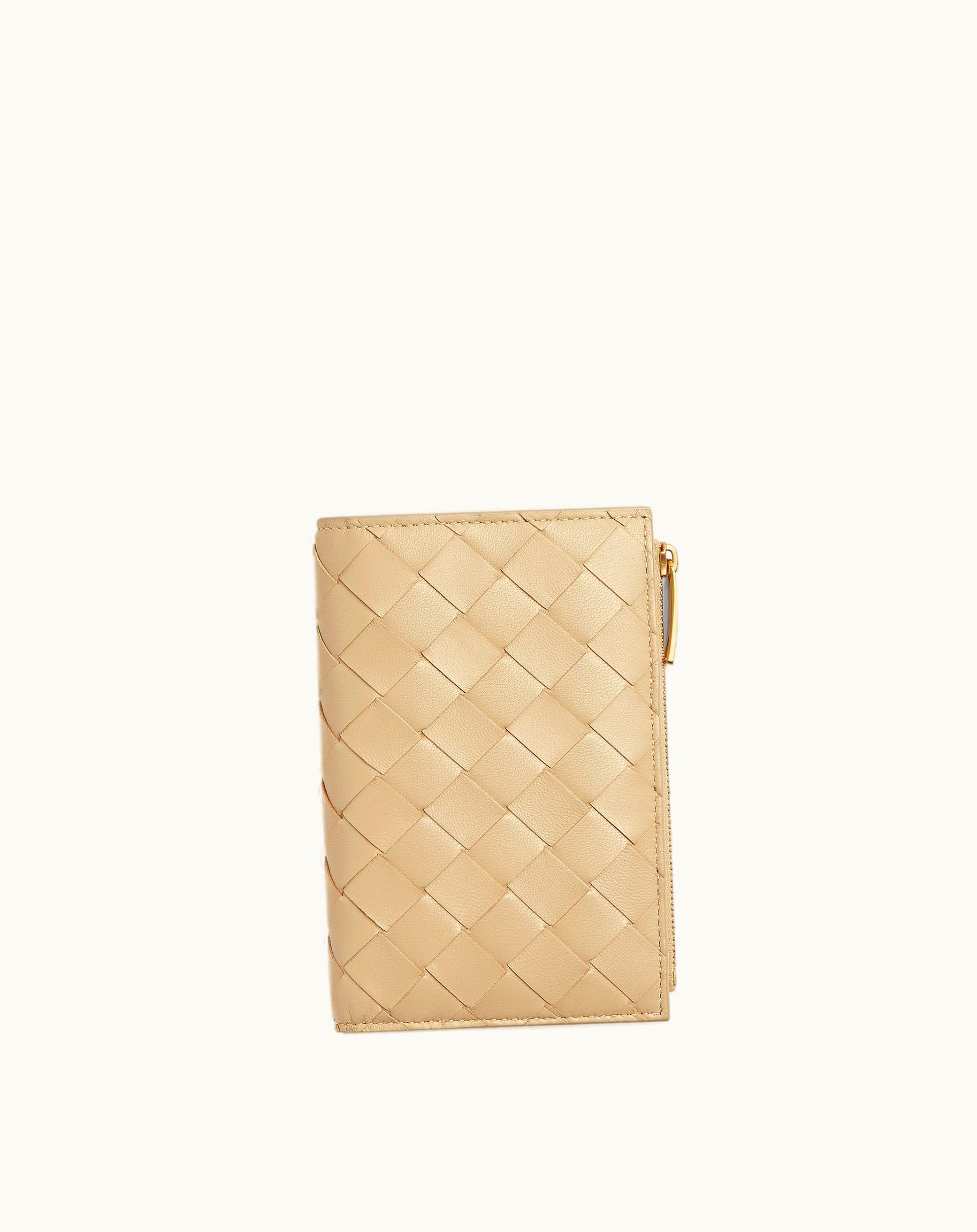 Bottega Veneta Bottega Veneta Women's Medium Intrecciato Bi-Fold Zip Wallet In Porridge