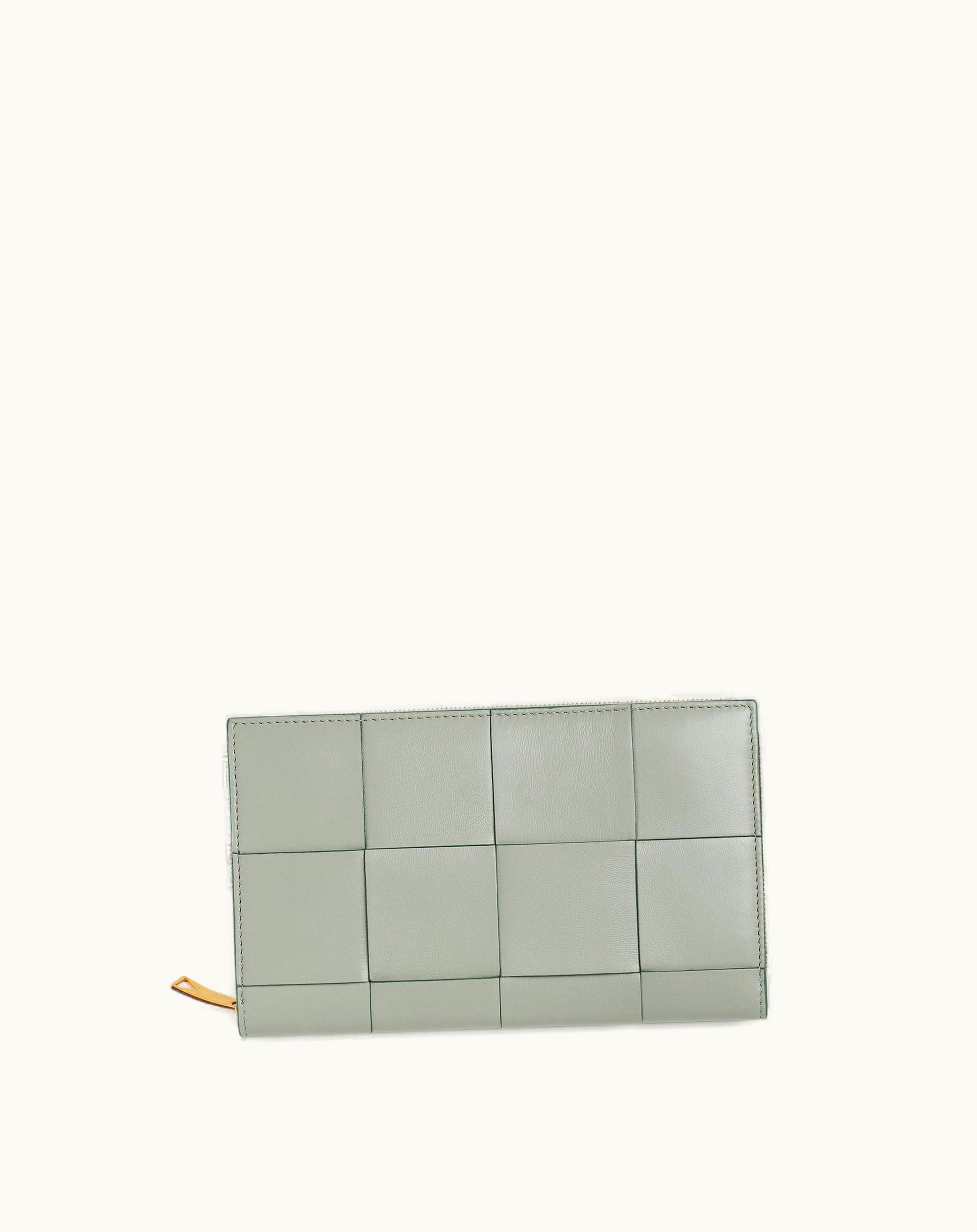 Bottega Veneta Bottega Veneta Women's Cassette Zip Around Wallet In Agate Grey / Aloe