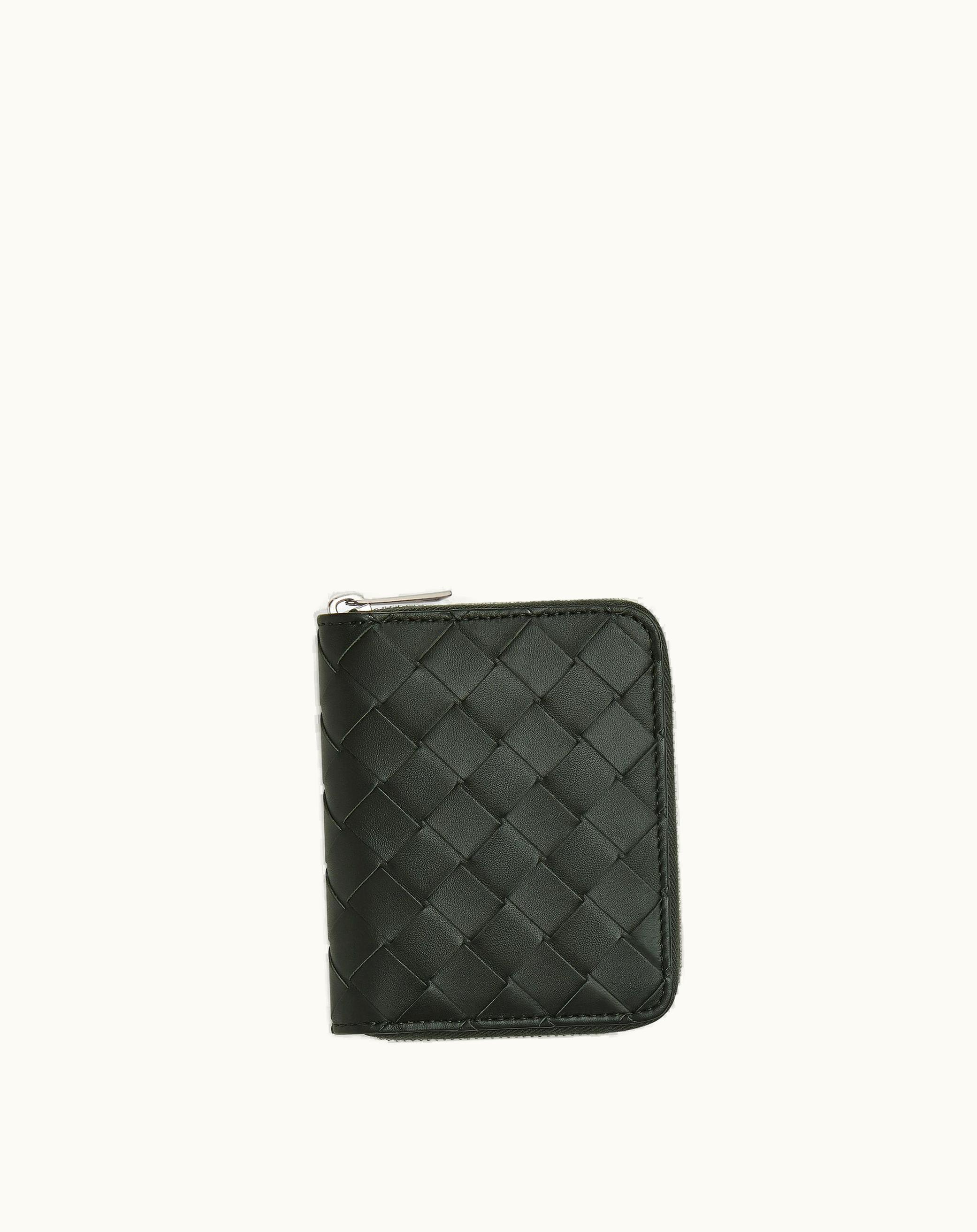 Bottega Veneta Bottega Veneta Men's Intrecciato Compact Zip Around Wallet In Dark Green / Mud