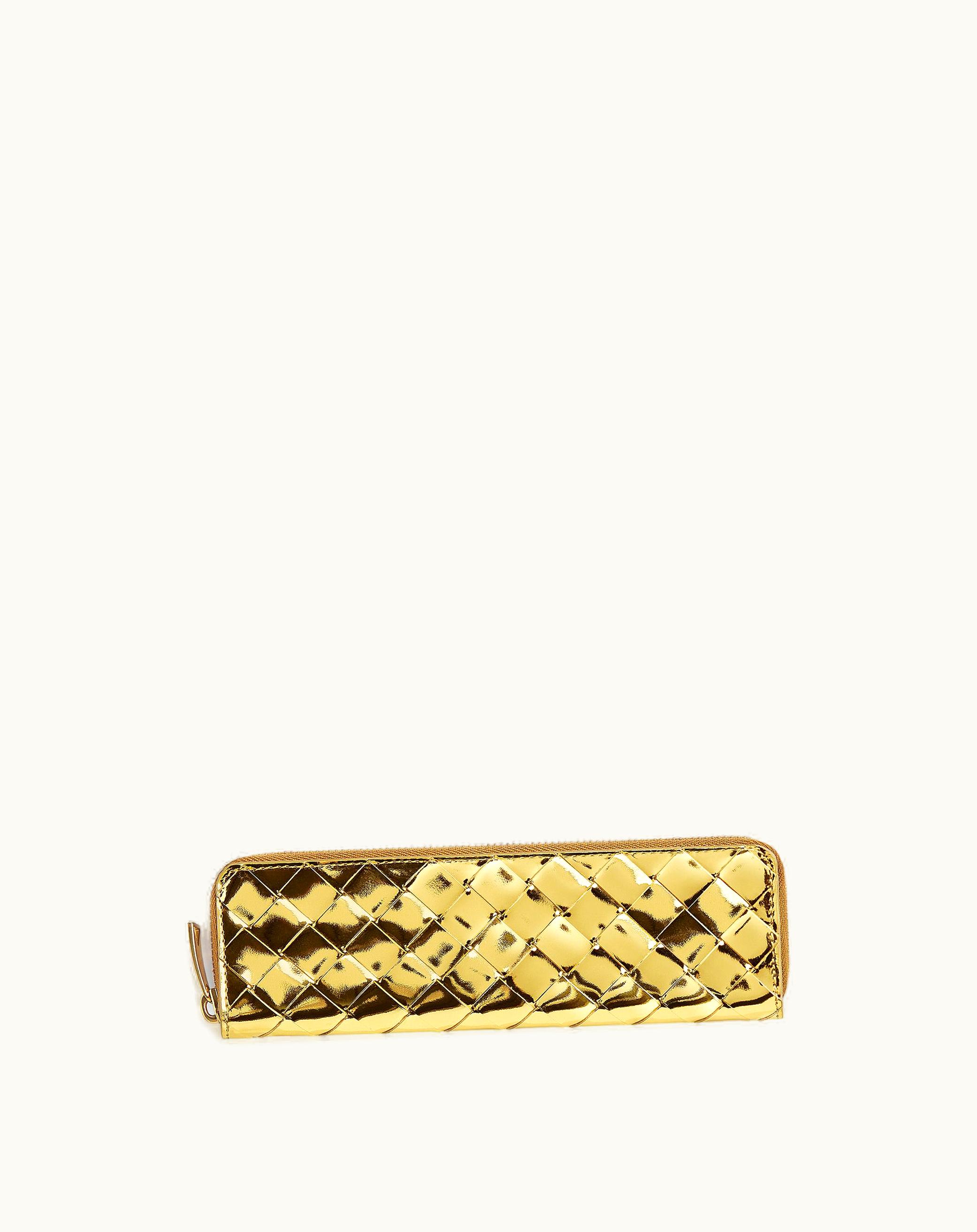 Bottega Veneta Bottega Veneta Intrecciato Slim Pencil Case In Gold