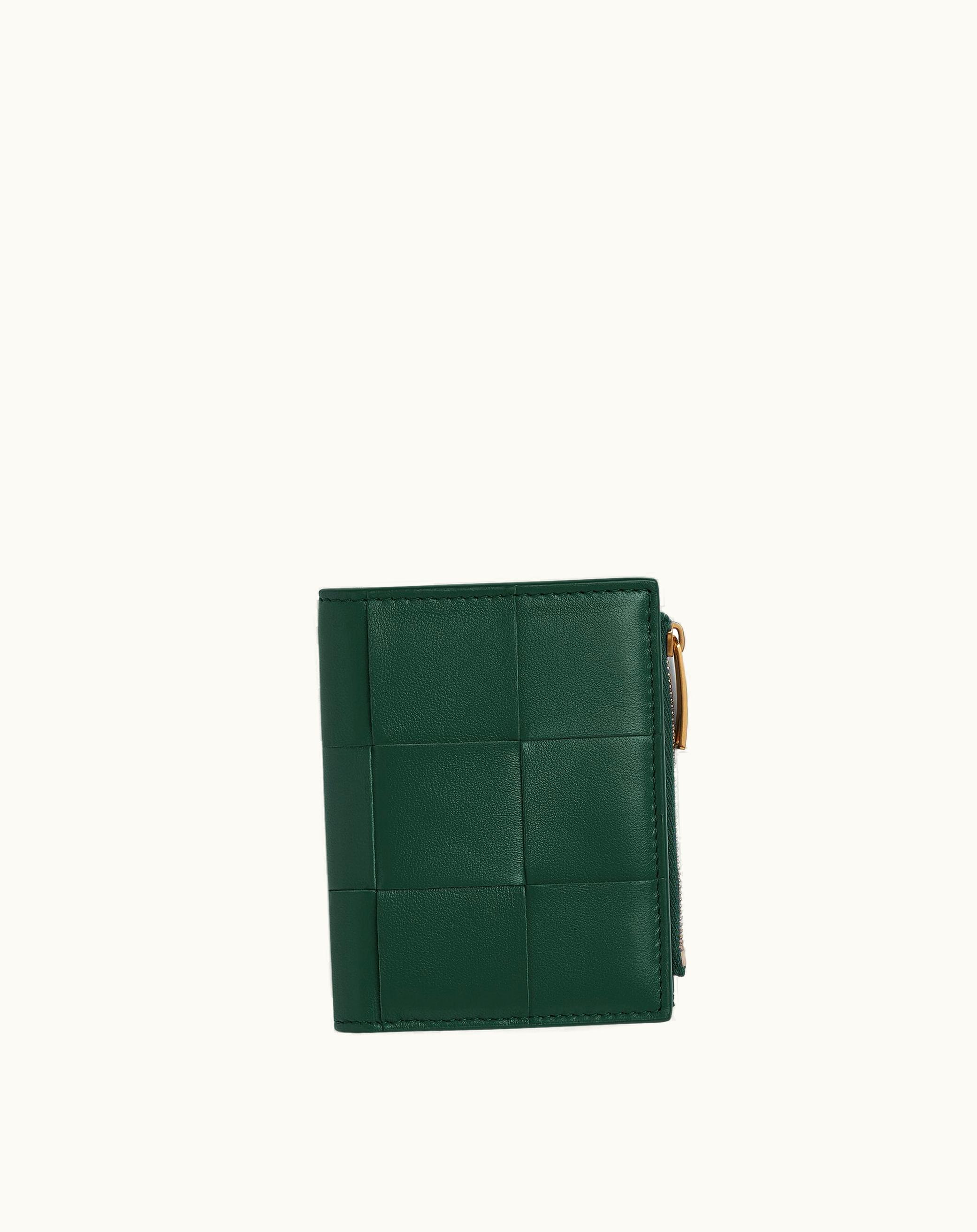 Bottega Veneta Bottega Veneta Women's Small Cassette Bi-Fold Zip Wallet In Emerald Green