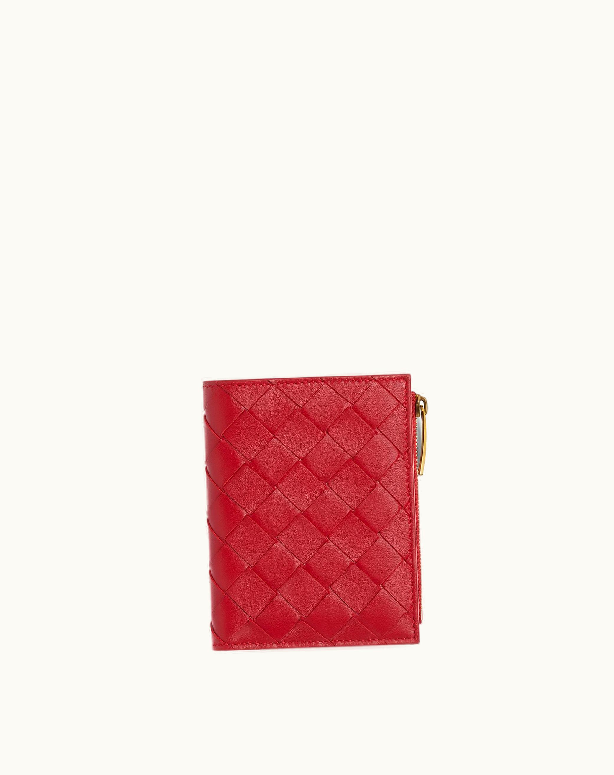 Bottega Veneta Bottega Veneta Women's Small Intrecciato Bi-Fold Zip Wallet In Apple Candy