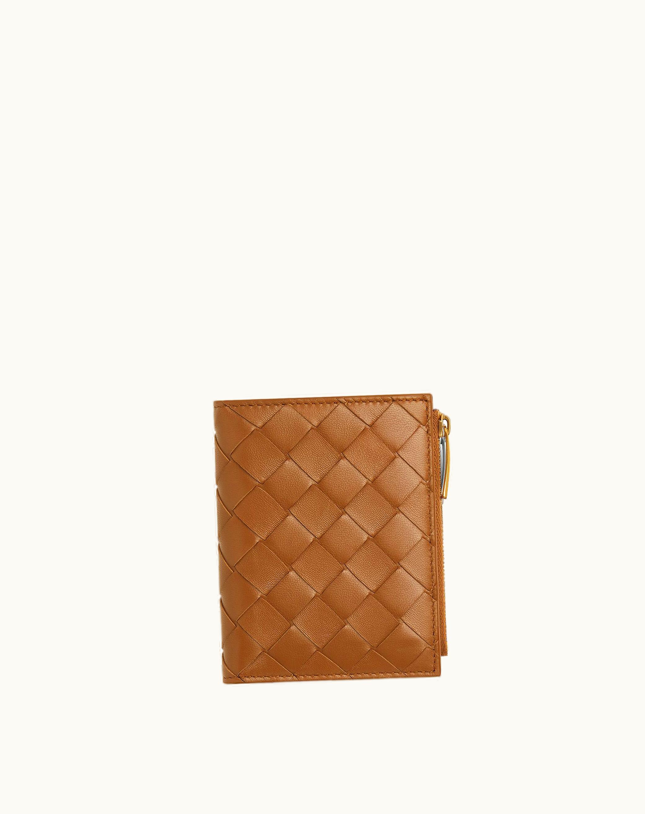 Bottega Veneta Bottega Veneta Women's Small Intrecciato Bi-Fold Zip Wallet In Wood