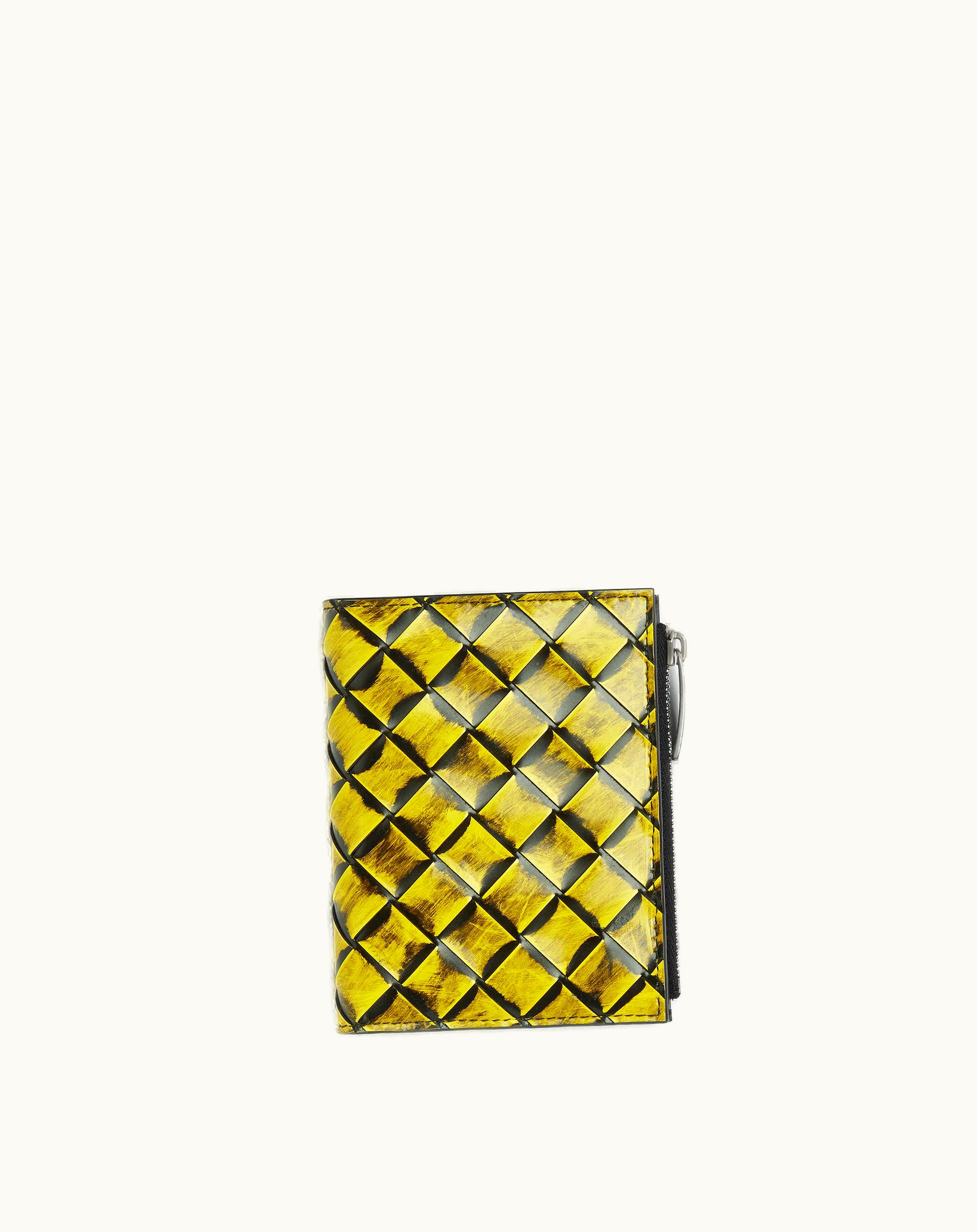 Bottega Veneta Bottega Veneta Women's Small Intrecciato Bi-Fold Zip Wallet In Chartreuse / Black