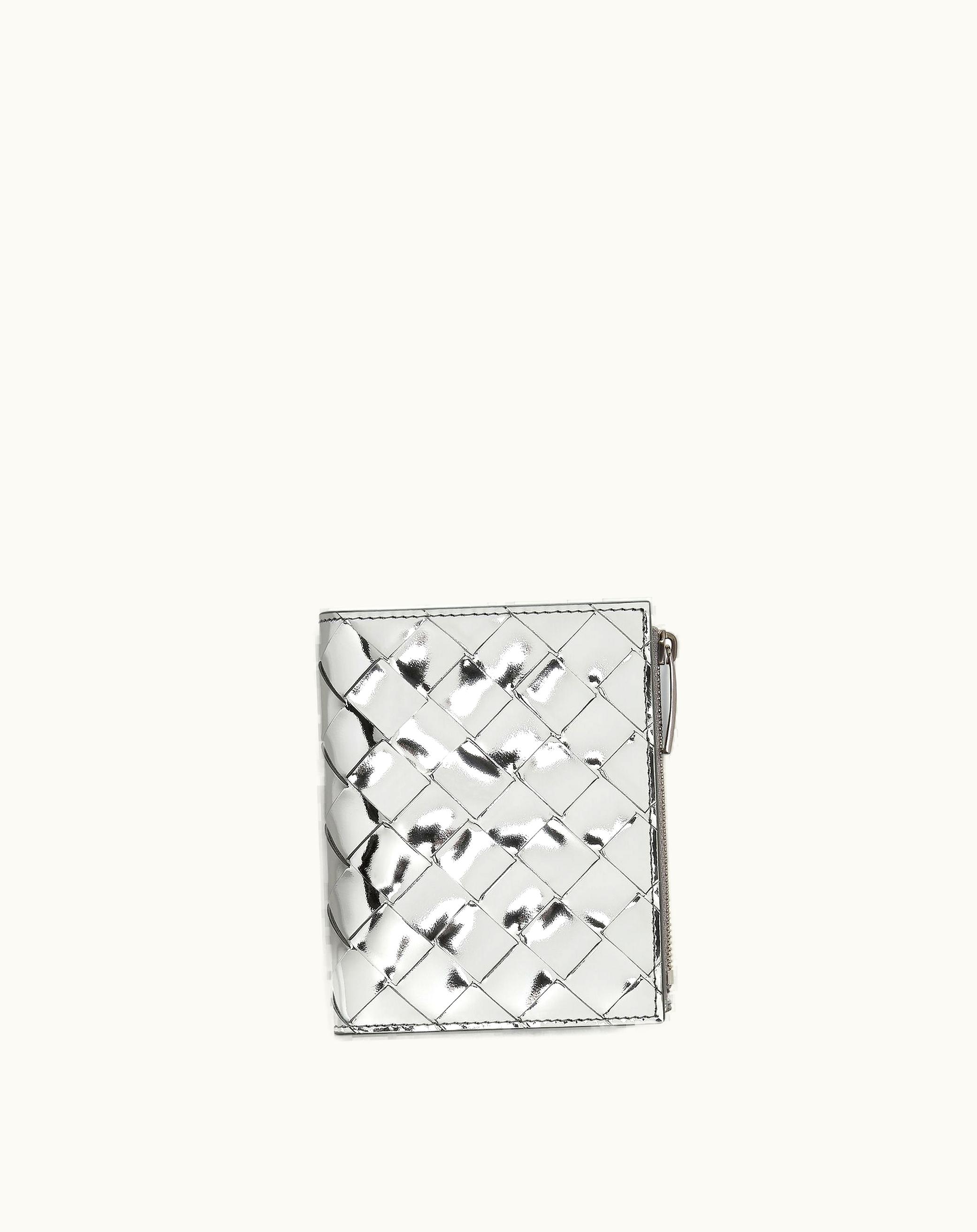 Bottega Veneta Bottega Veneta Women's Small Intrecciato Bi-Fold Zip Wallet In Silver