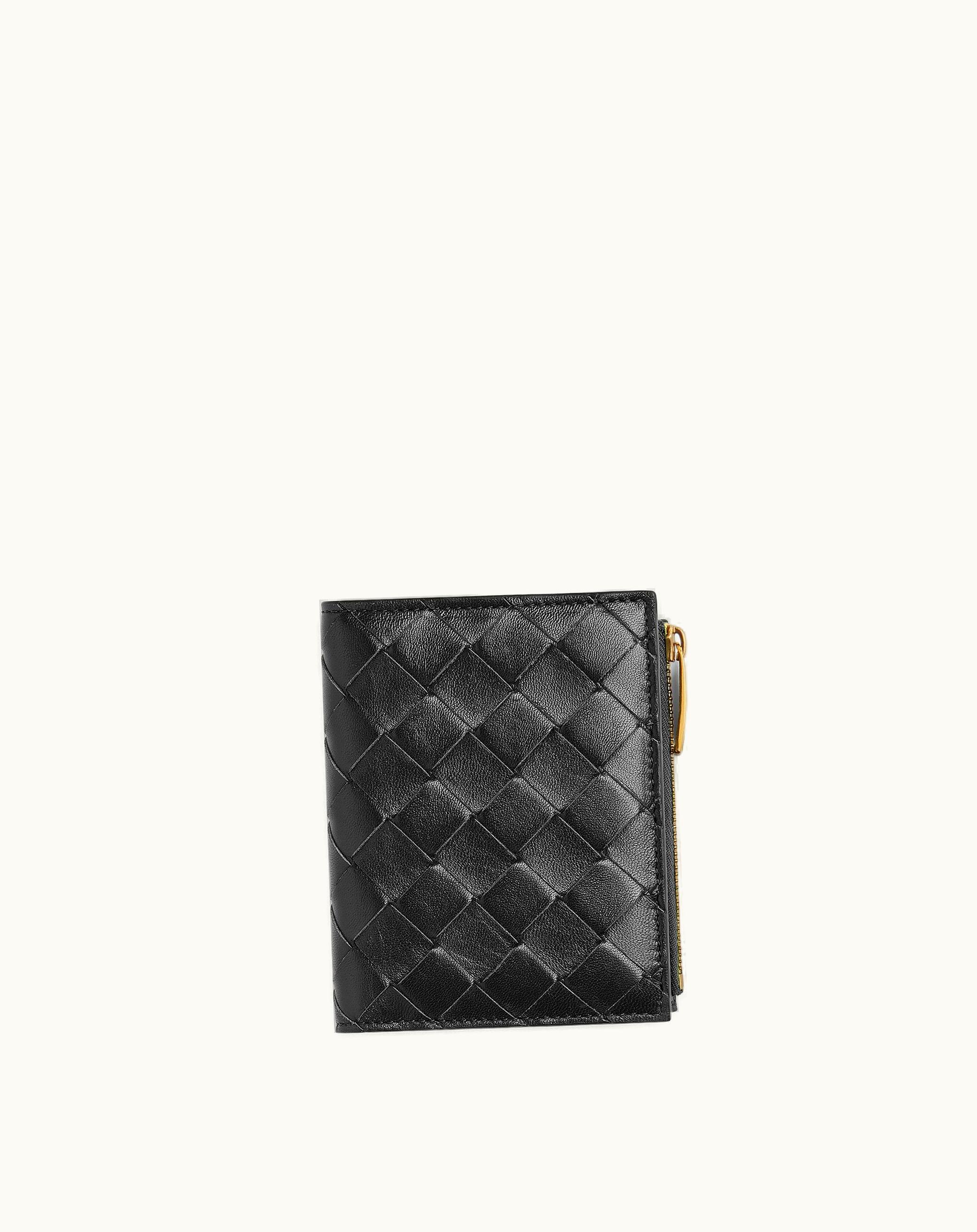 Bottega Veneta Bottega Veneta Women's Small Intrecciato Bi-Fold Zip Wallet In Black Black