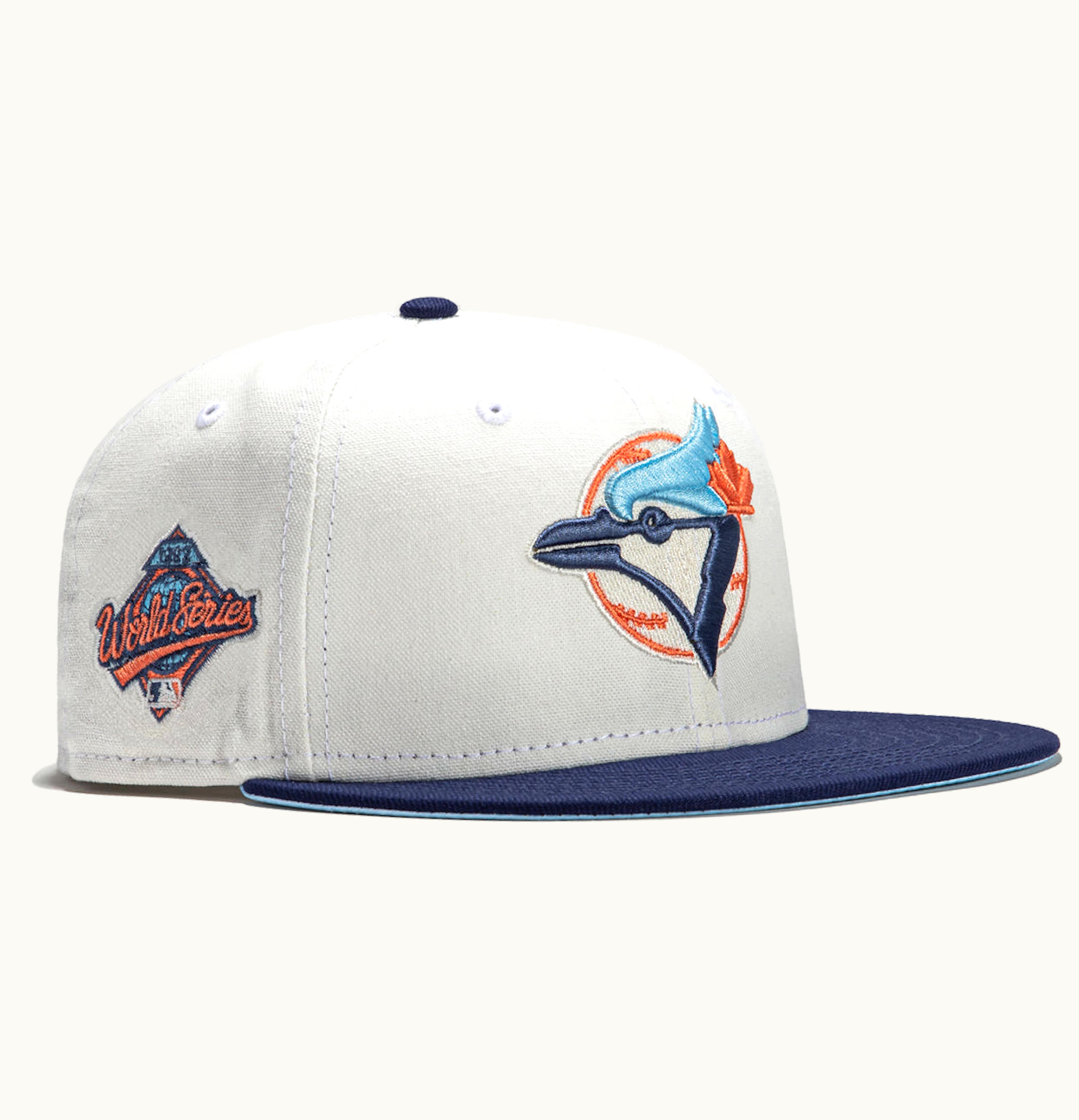 New Era New Era Toronto Blue Jays Monaco 1992 World Series Patch Hat Club Exclusive 59Fifty Fitted Hat Stone Peach